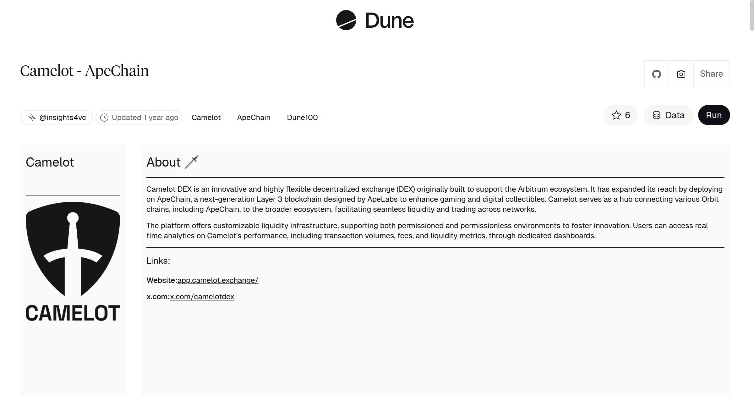 Camelot - ApeChain | Dune