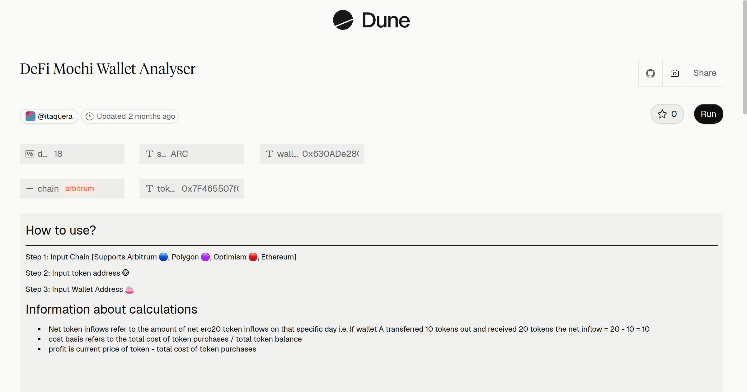 DeFi Mochi Wallet Analyser | Dune