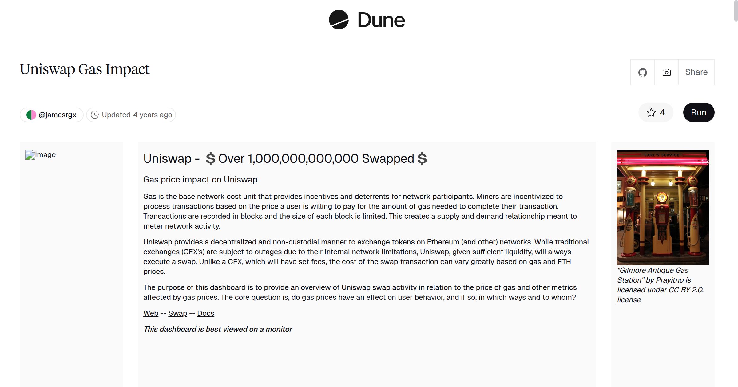 Uniswap Gas Impact | Dune