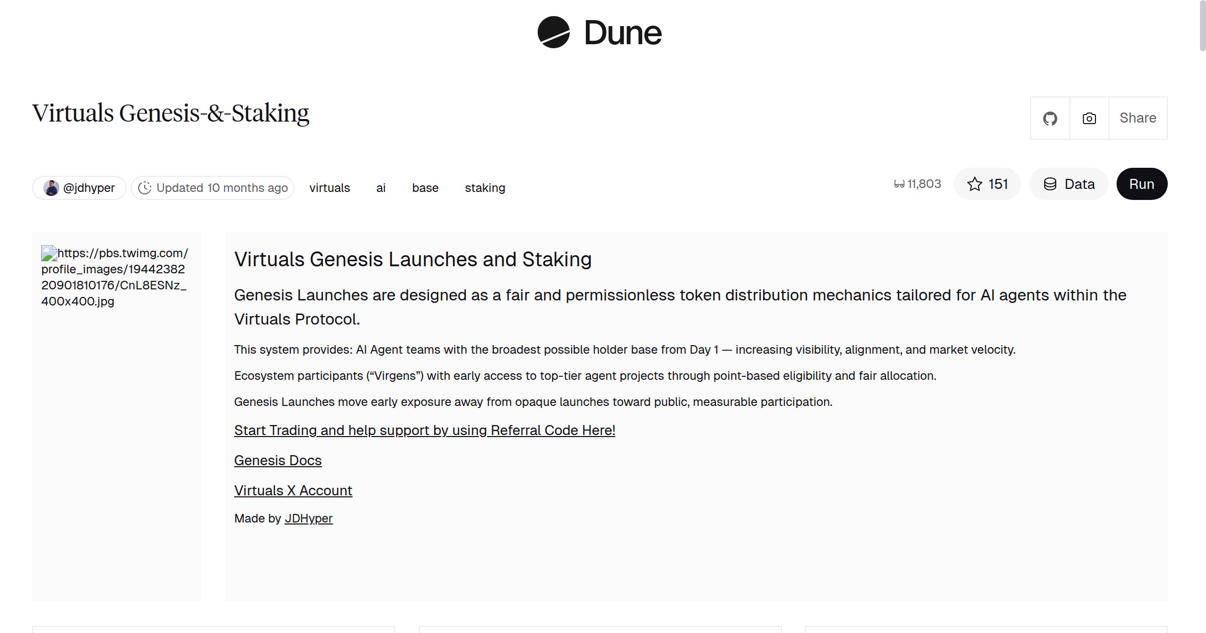 Virtuals Genesis-&-Staking | Dune