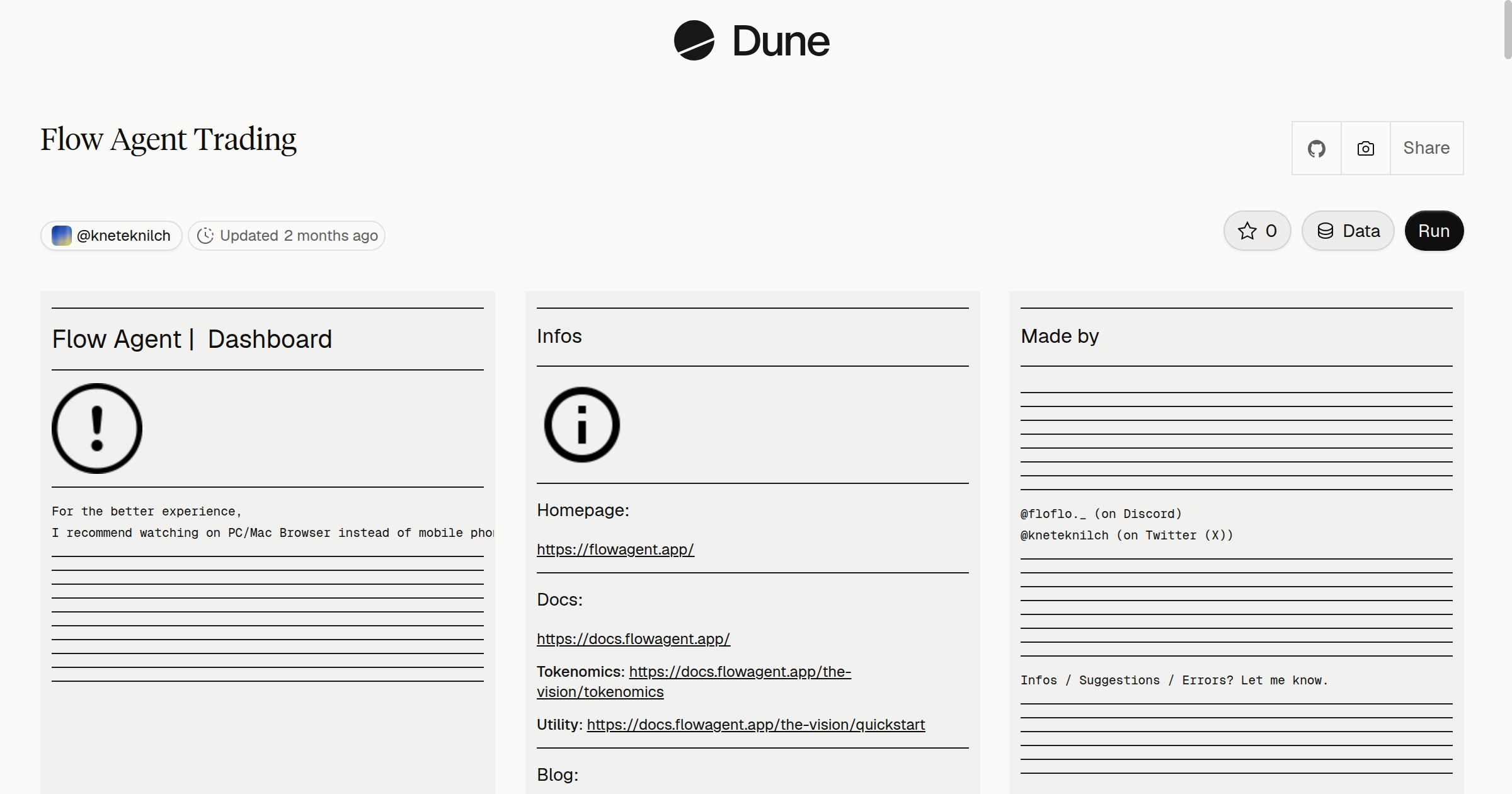 Flow Agent Trading | Dune