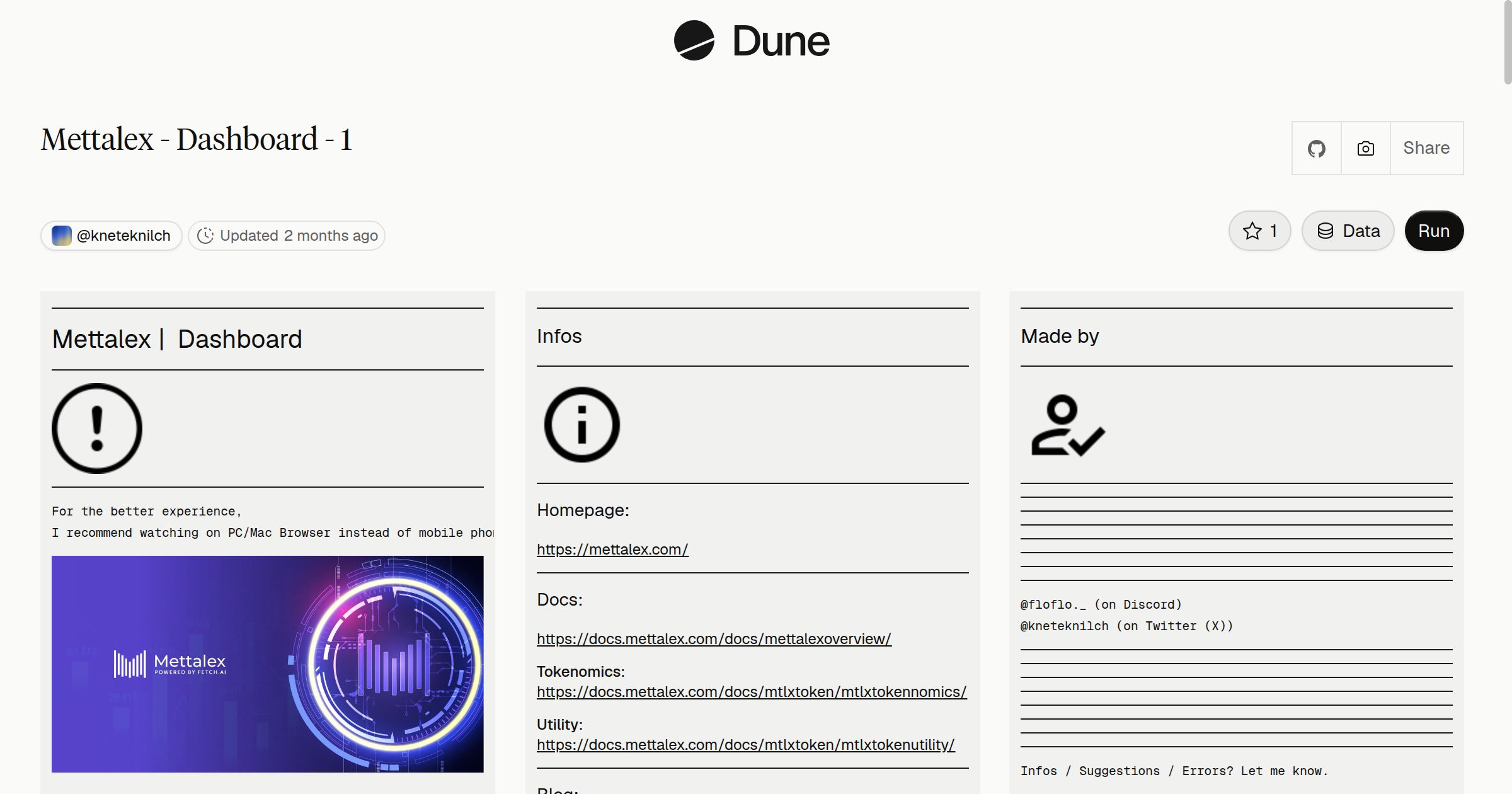 Mettalex - Dashboard - 1 | Dune
