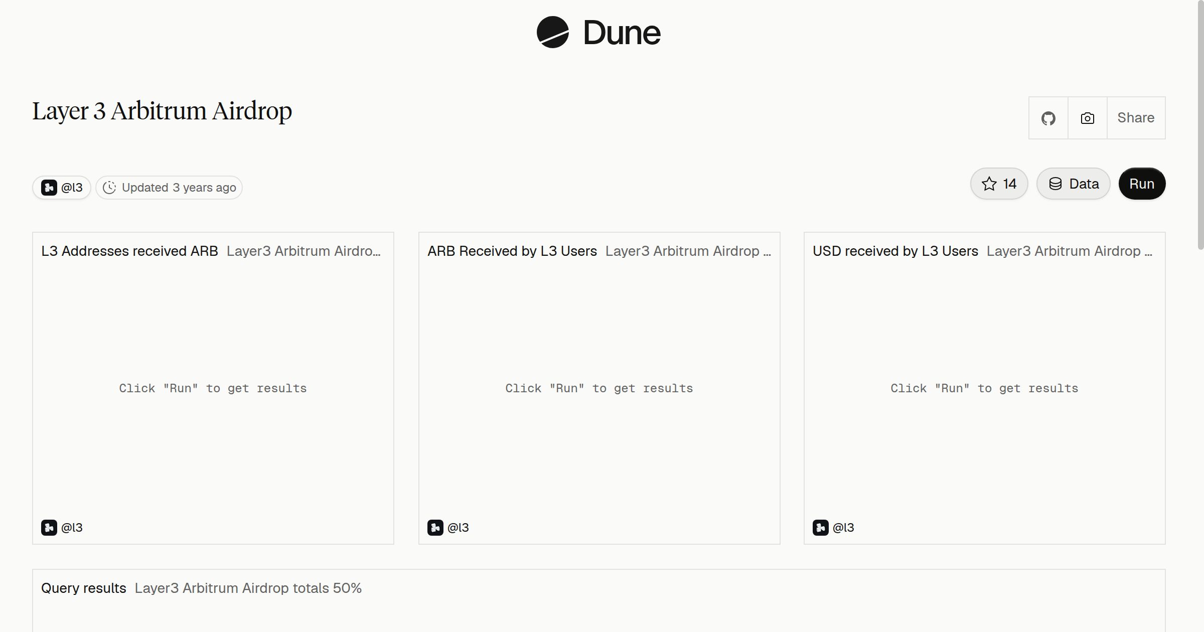 Layer 3 Arbitrum Airdrop | Dune
