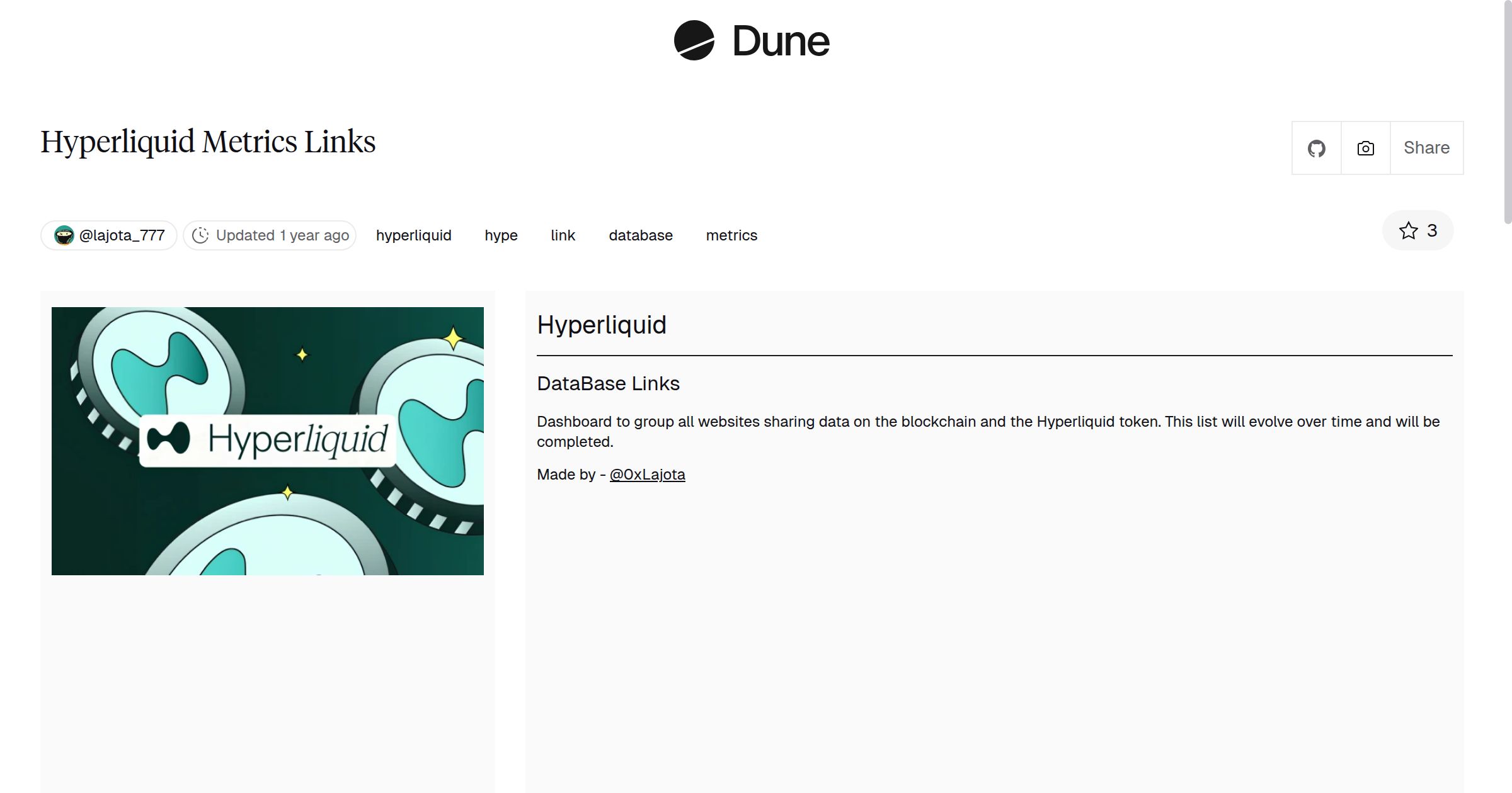 Hyperliquid Metrics Links | Dune