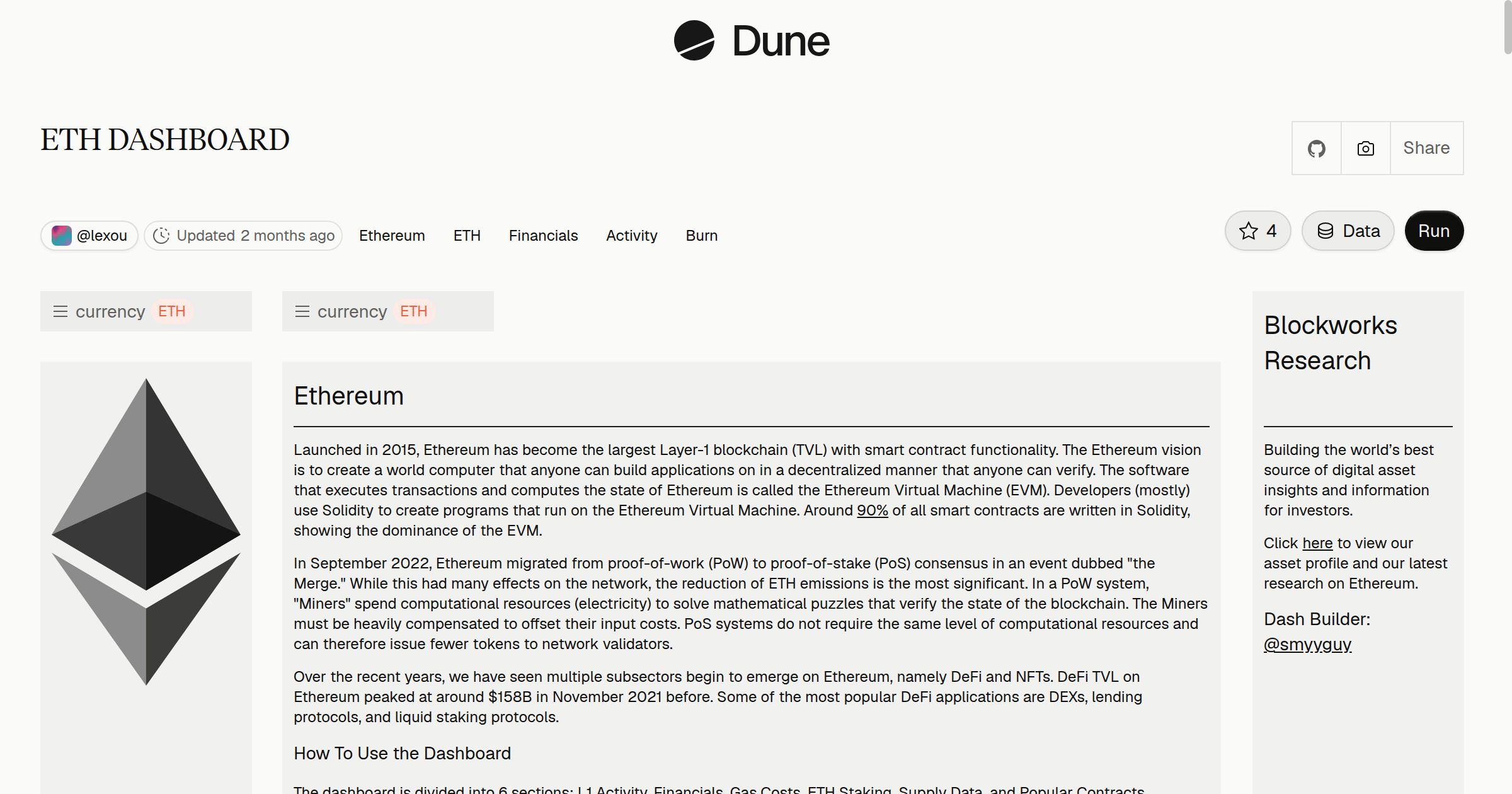 ETH DASHBOARD | Dune