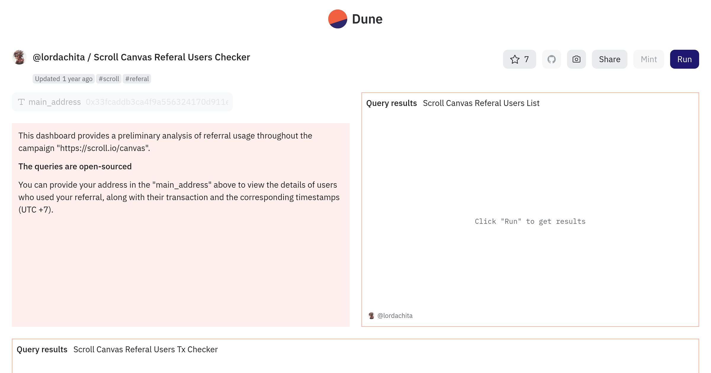 Scroll canvas referal users checker