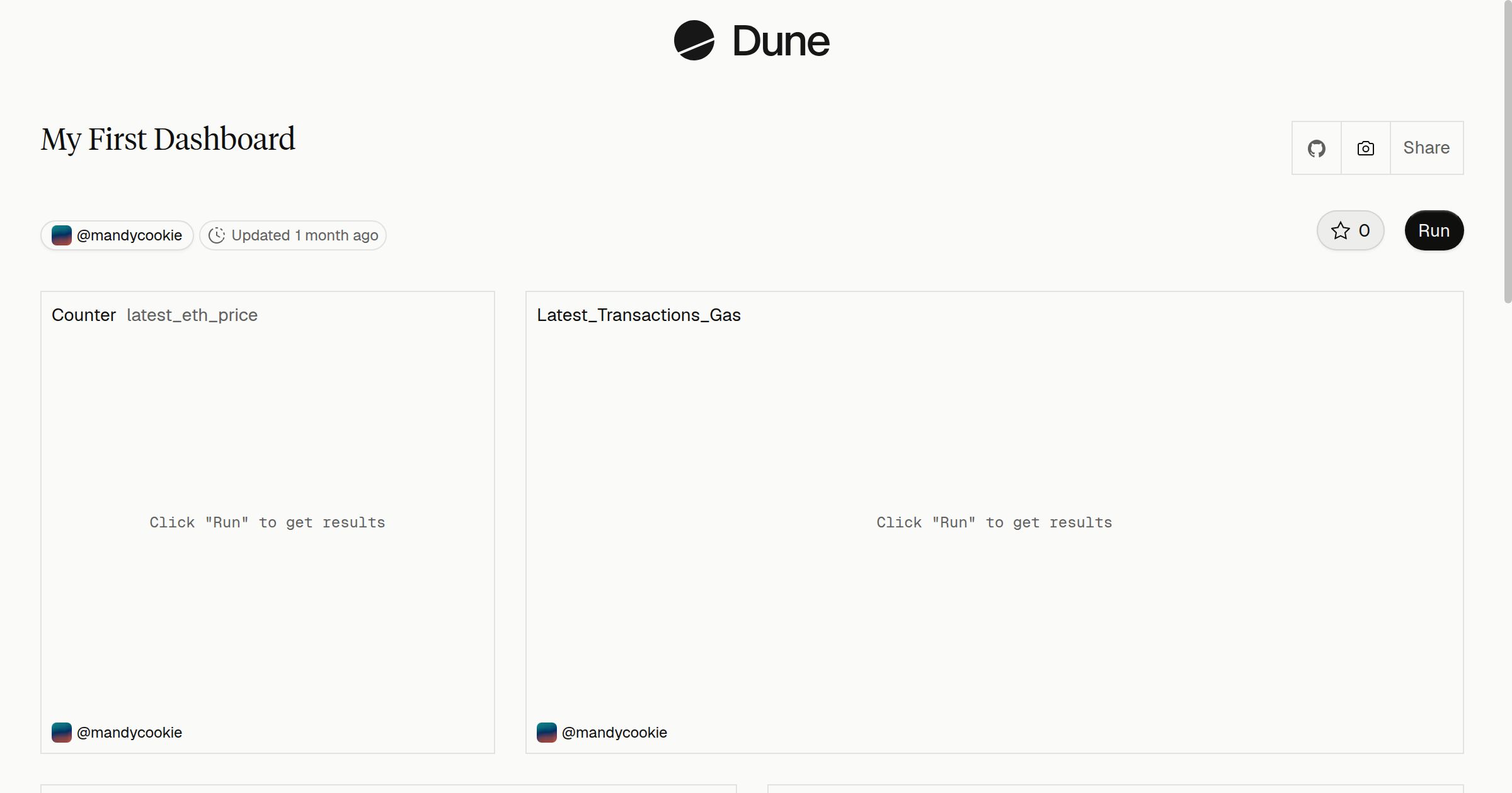 My First Dashboard | Dune