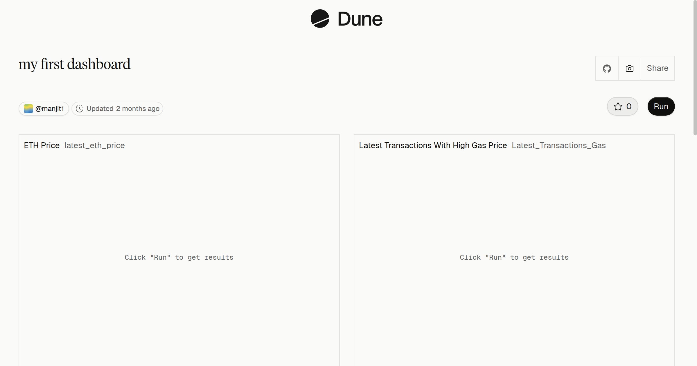 my first dashboard | Dune