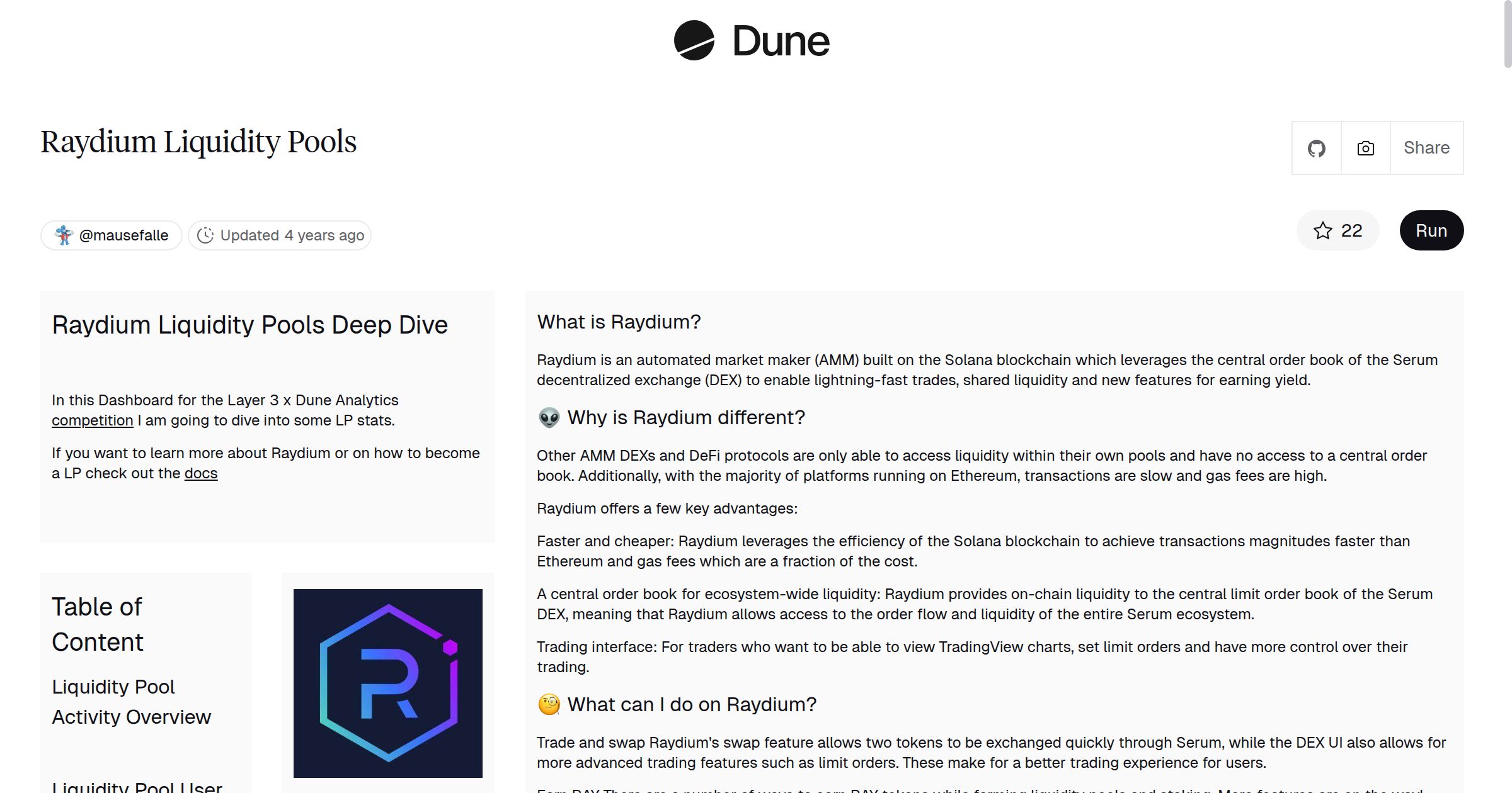 Raydium Liquidity Pools | Dune