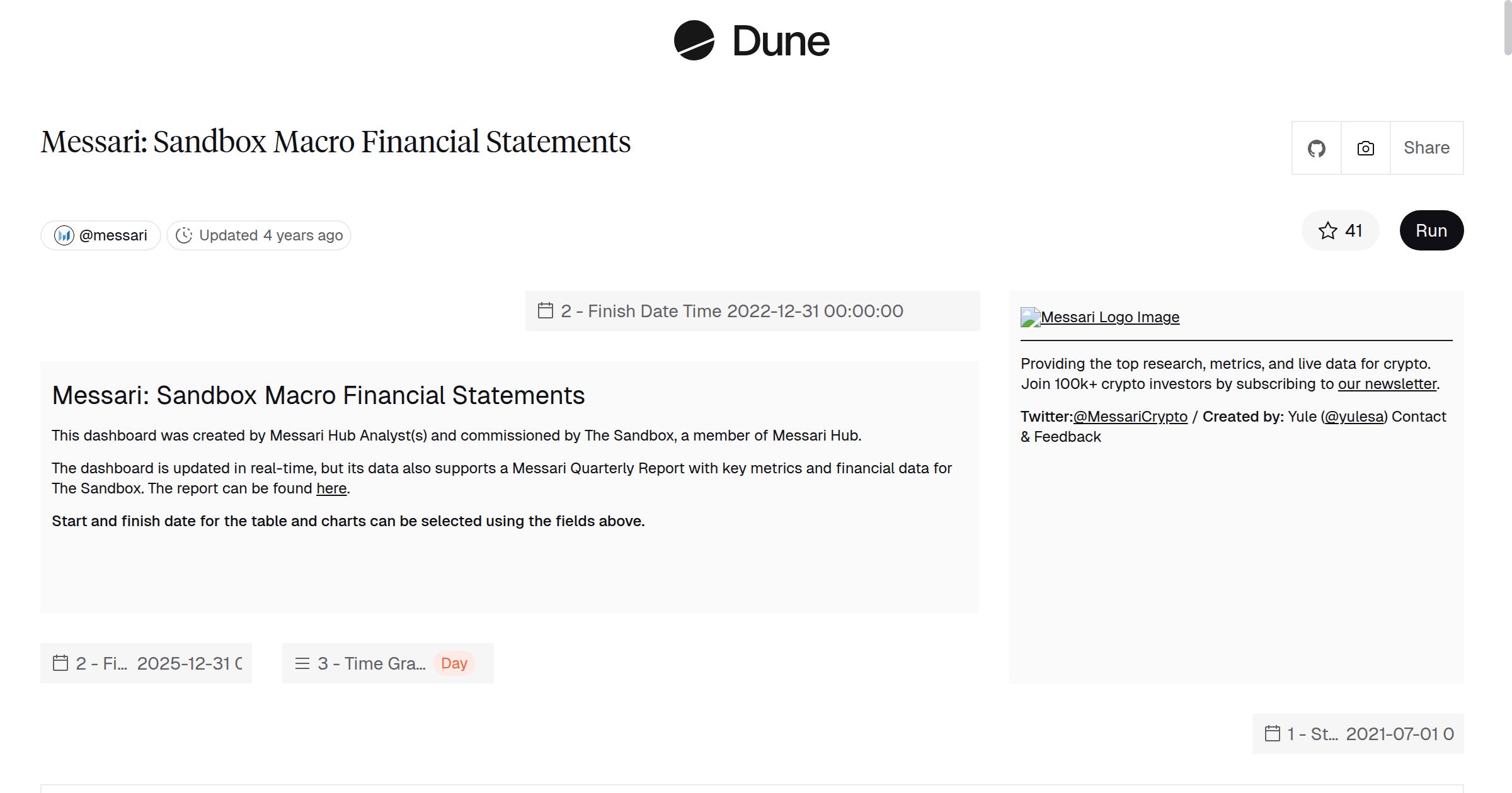 Messari: Sandbox Macro Financial Statements | Dune