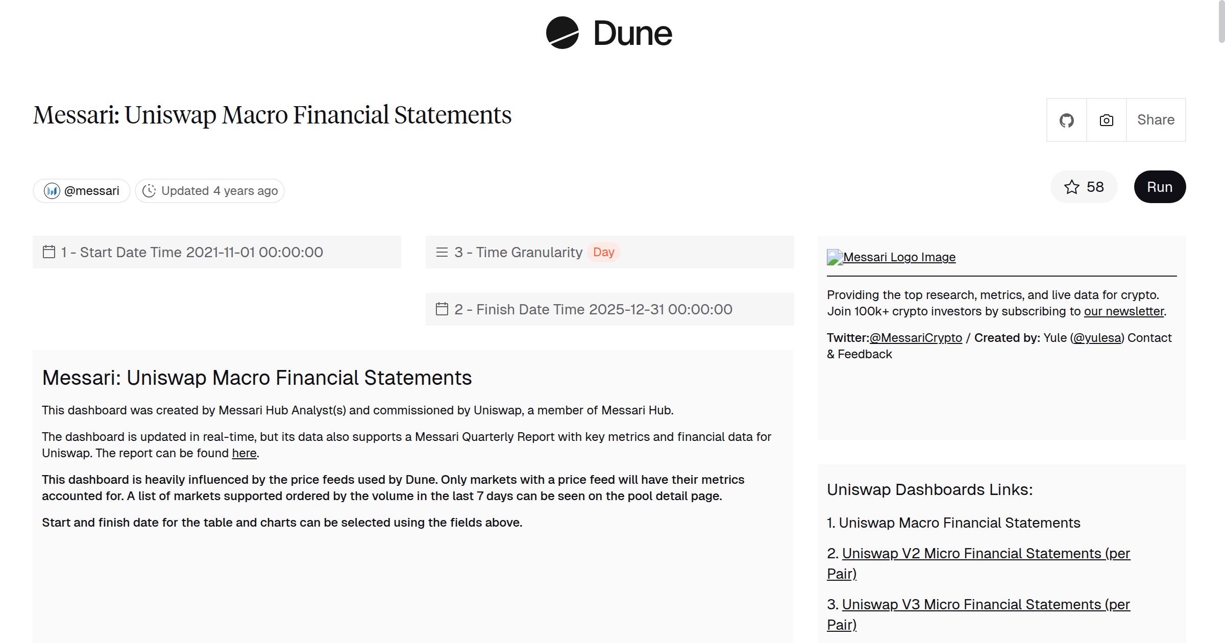 Messari: Uniswap Macro Financial Statements | Dune