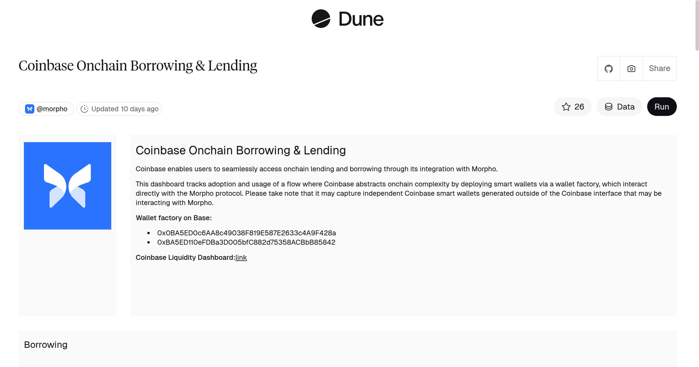 Coinbase Onchain Borrowing & Lending | Dune