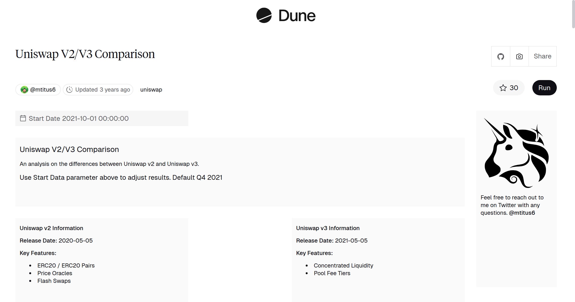 Uniswap V2/V3 Comparison | Dune
