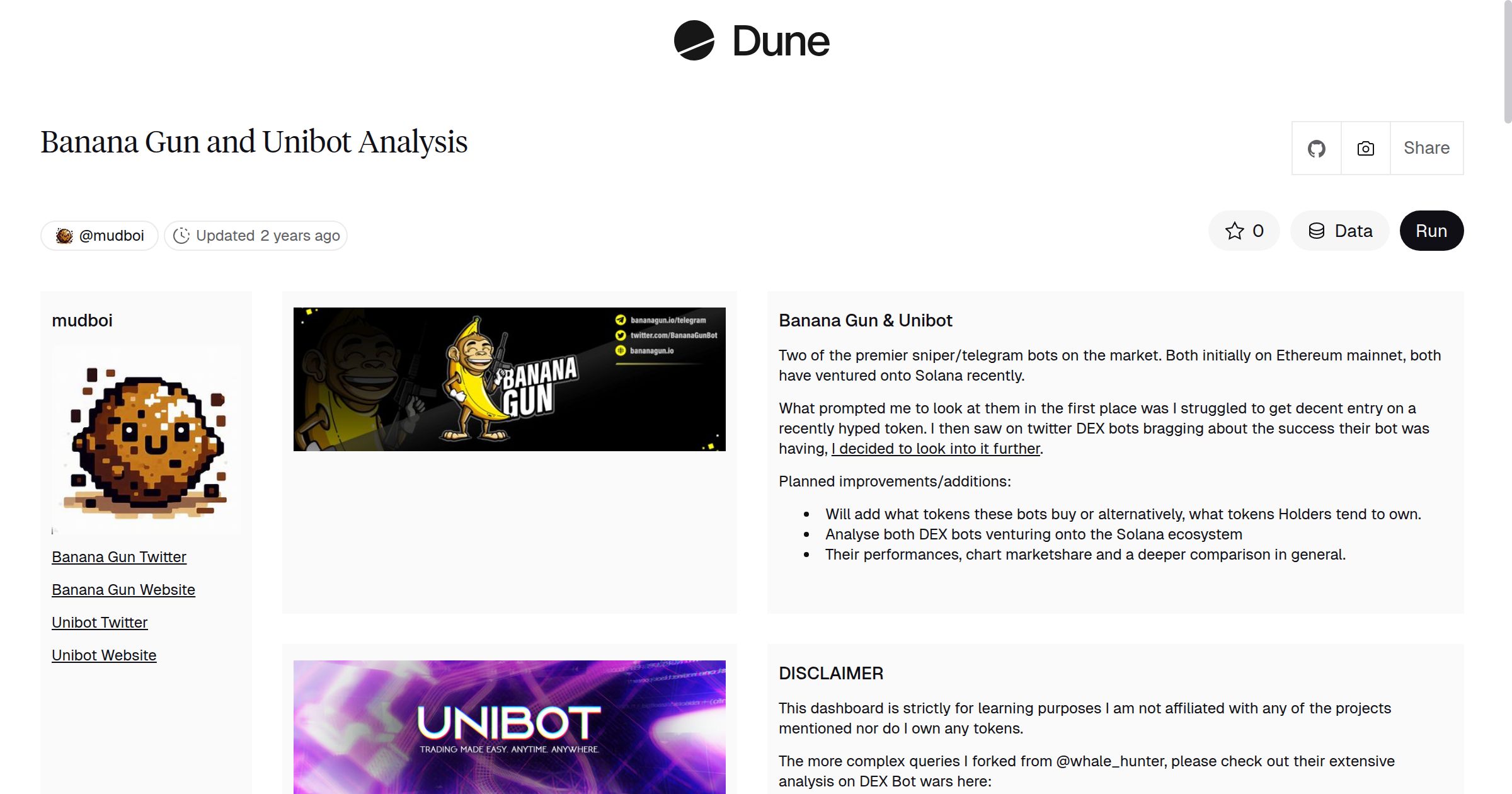 Banana Gun and Unibot Analysis | Dune