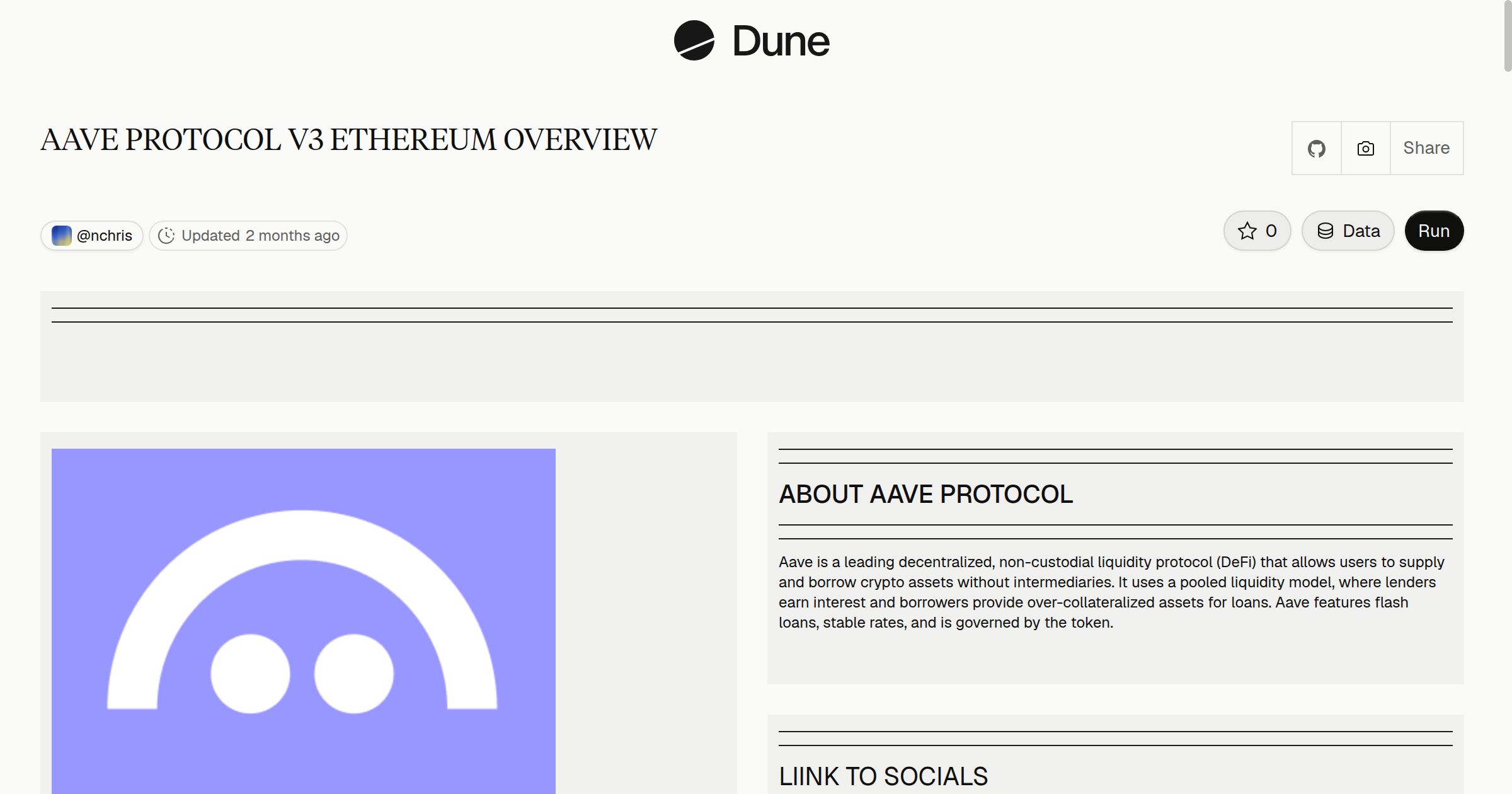 AAVE PROTOCOL V3 ETHEREUM OVERVIEW | Dune