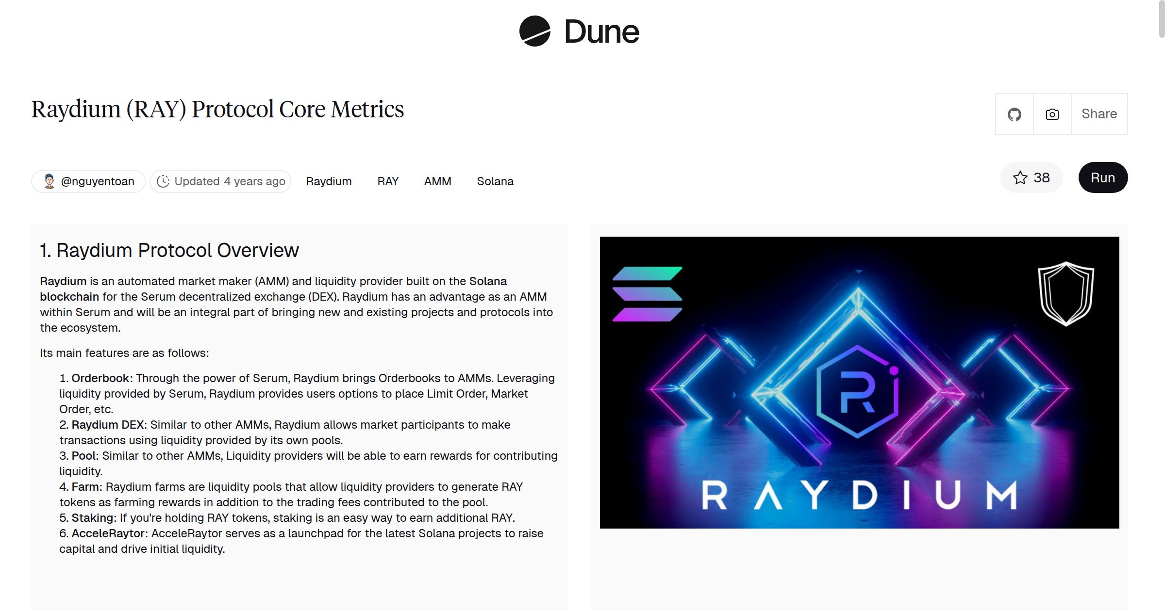 Raydium (RAY) Protocol Core Metrics | Dune