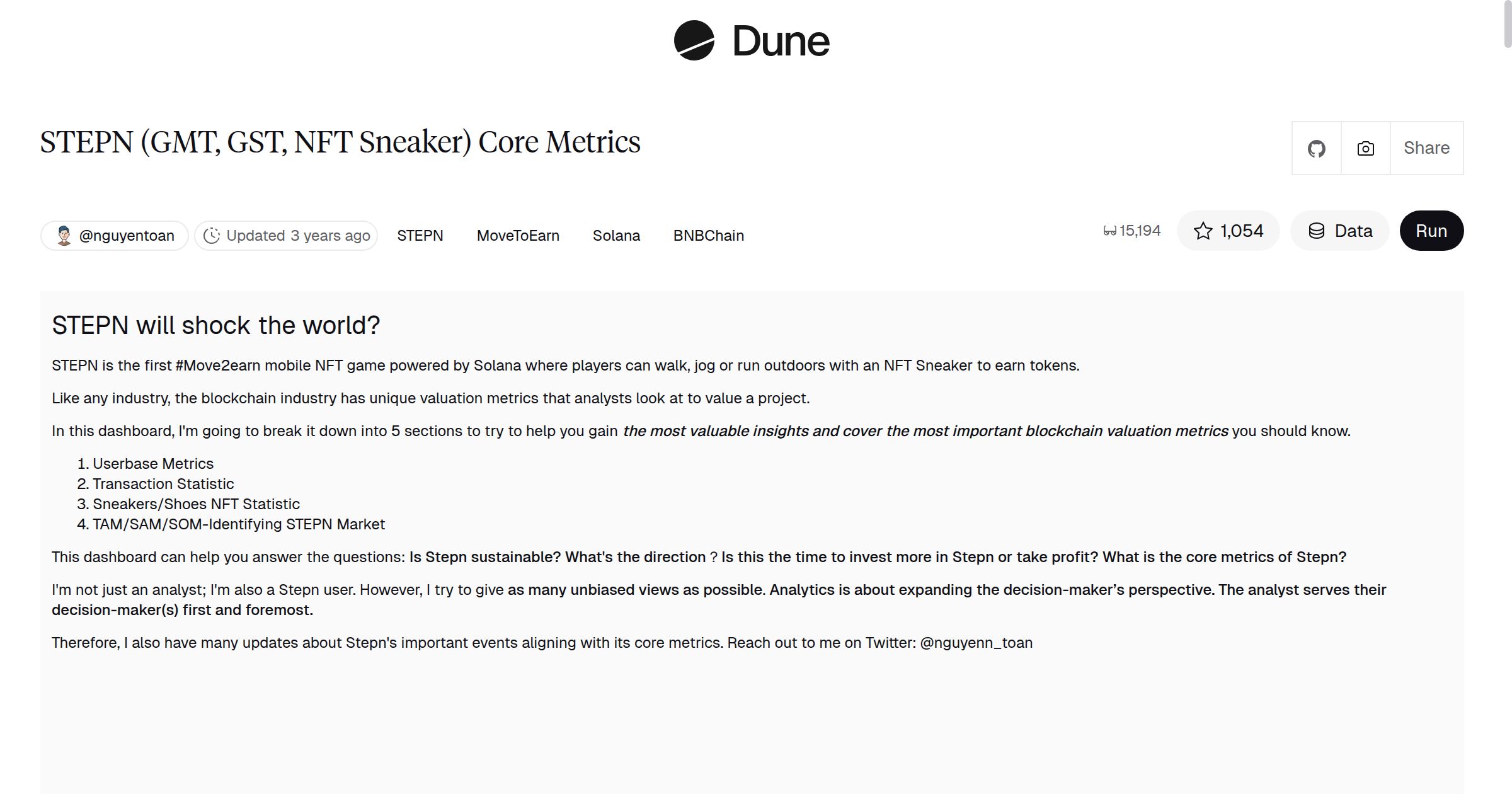 STEPN (GMT, GST, NFT Sneaker) Core Metrics | Dune