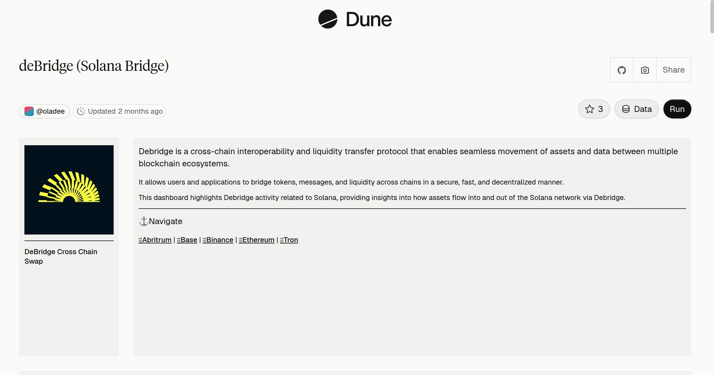 deBridge (Solana Bridge) | Dune