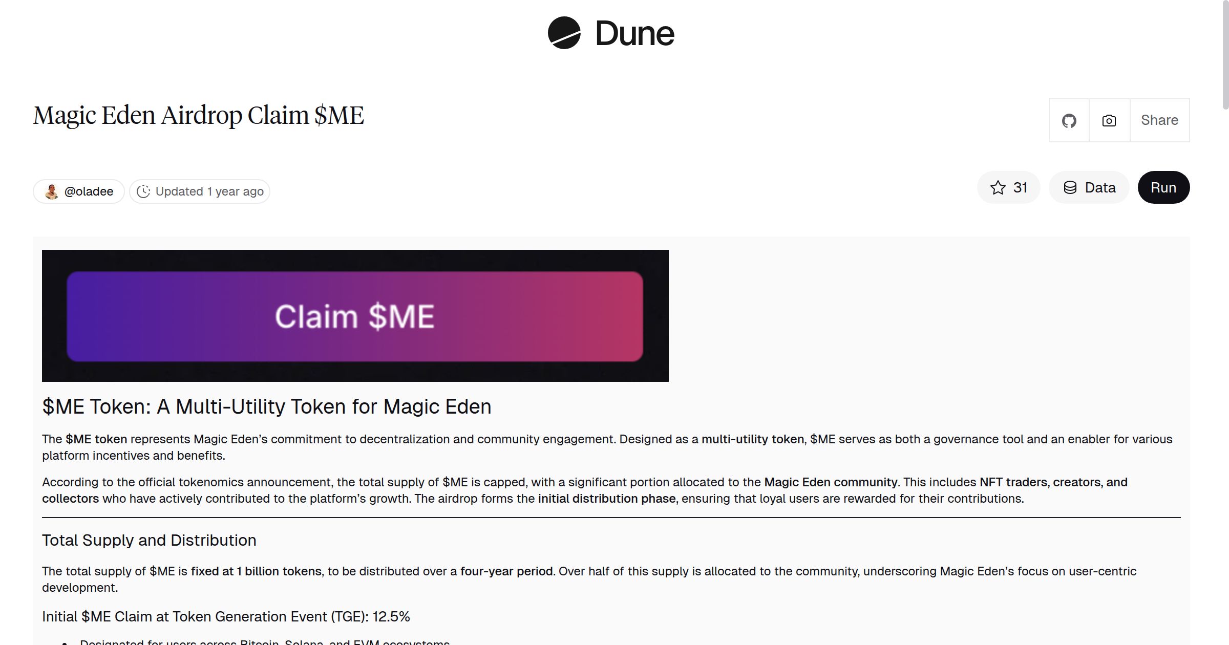 Magic Eden Airdrop Claim $ME | Dune