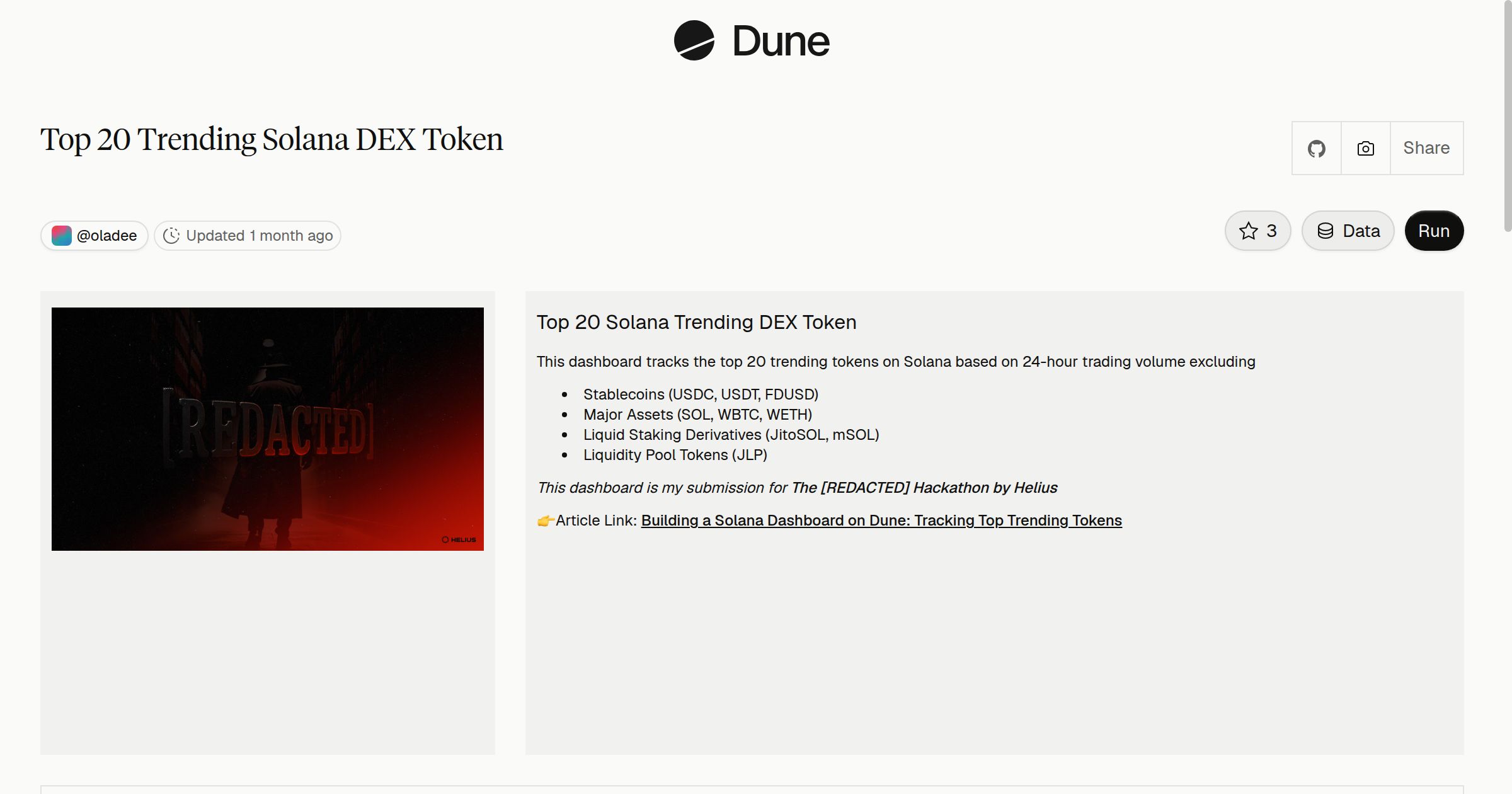 Top 20 Trending Solana DEX Token | Dune
