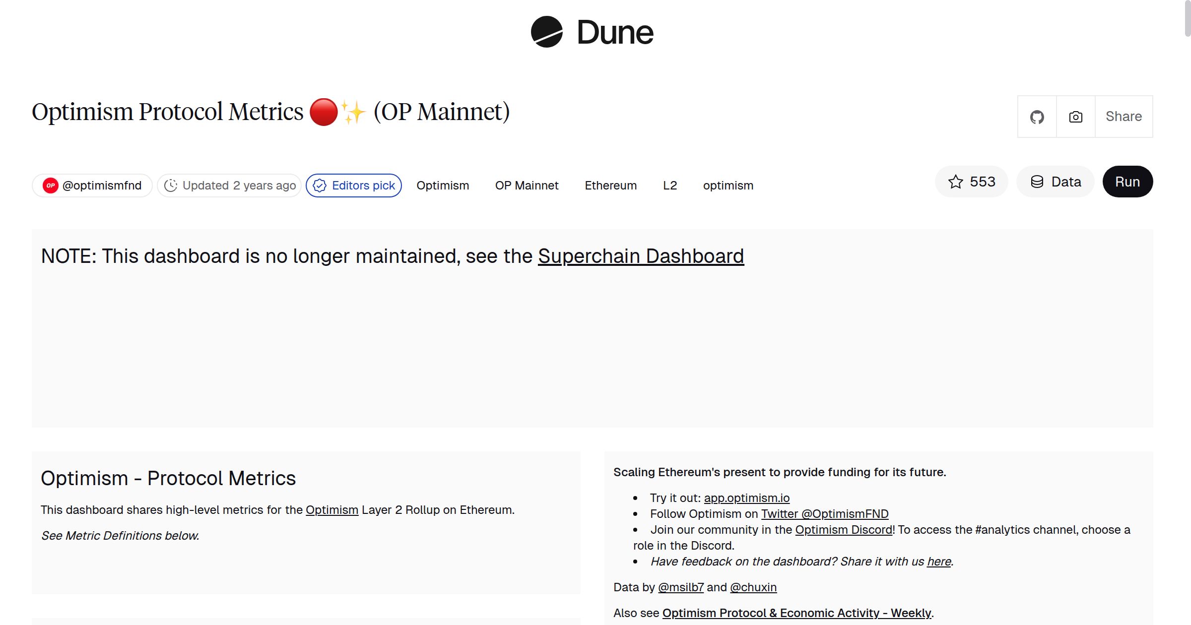 Optimism Protocol Metrics 🔴✨ (OP Mainnet) | Dune