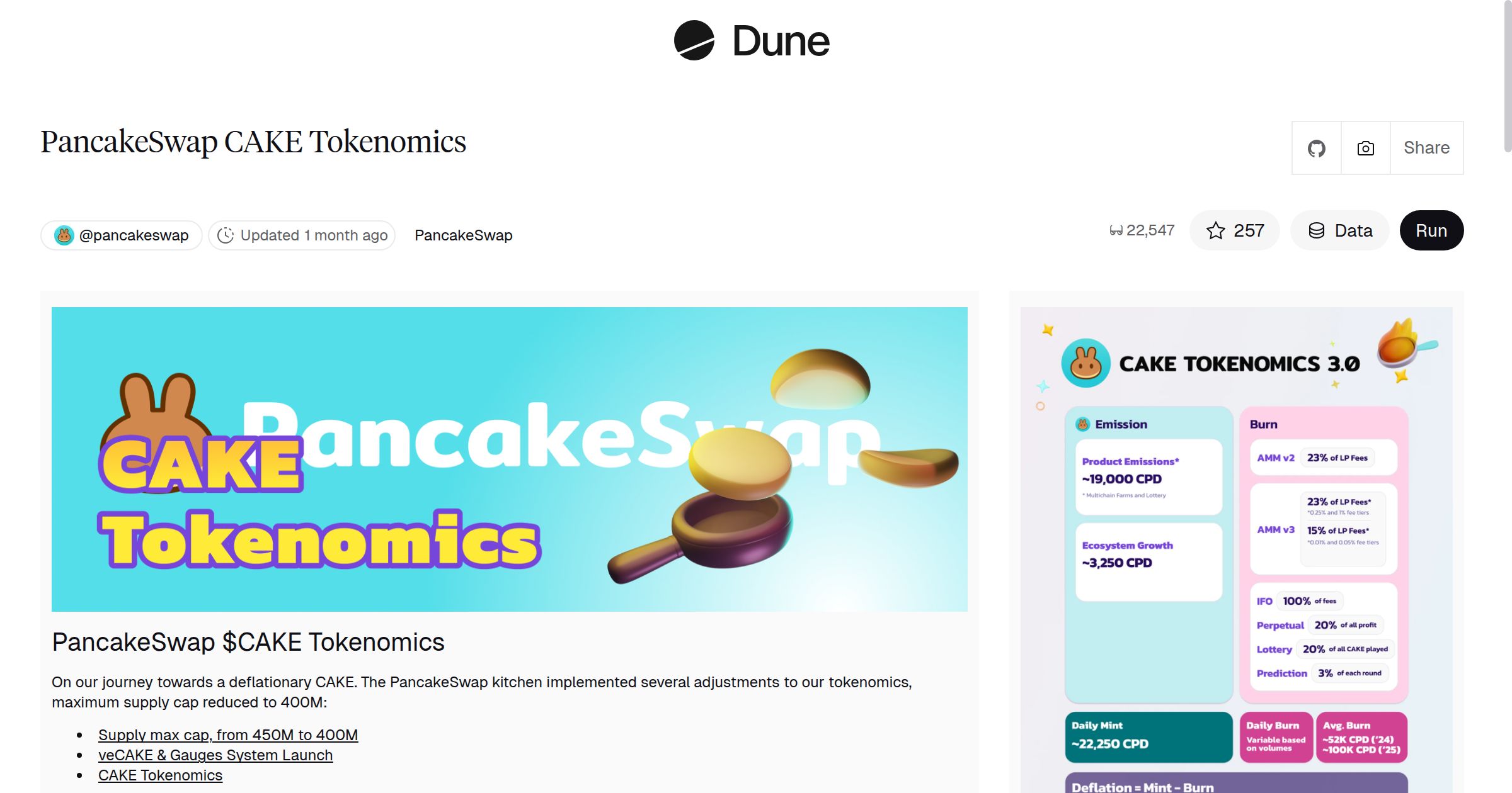 PancakeSwap CAKE Tokenomics | Dune