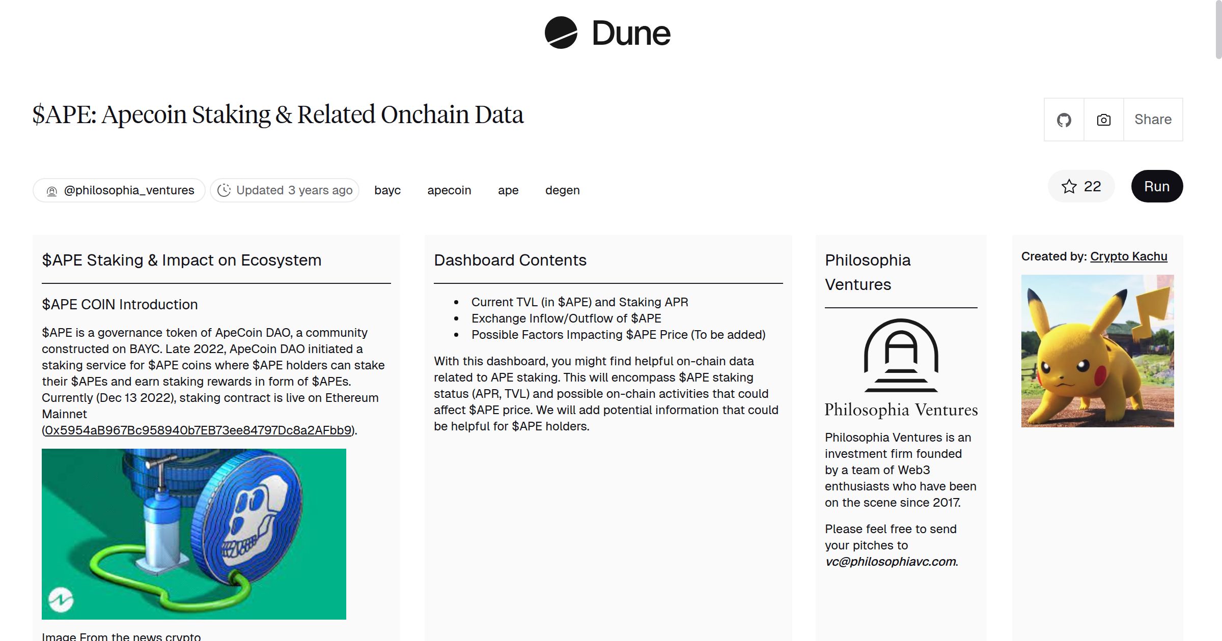 APE: Apecoin Staking & Related Onchain Data | Dune