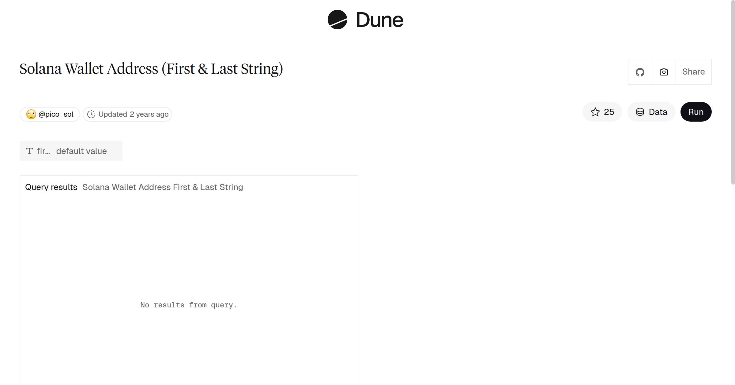 Solana Wallet Address (First & Last String) | Dune