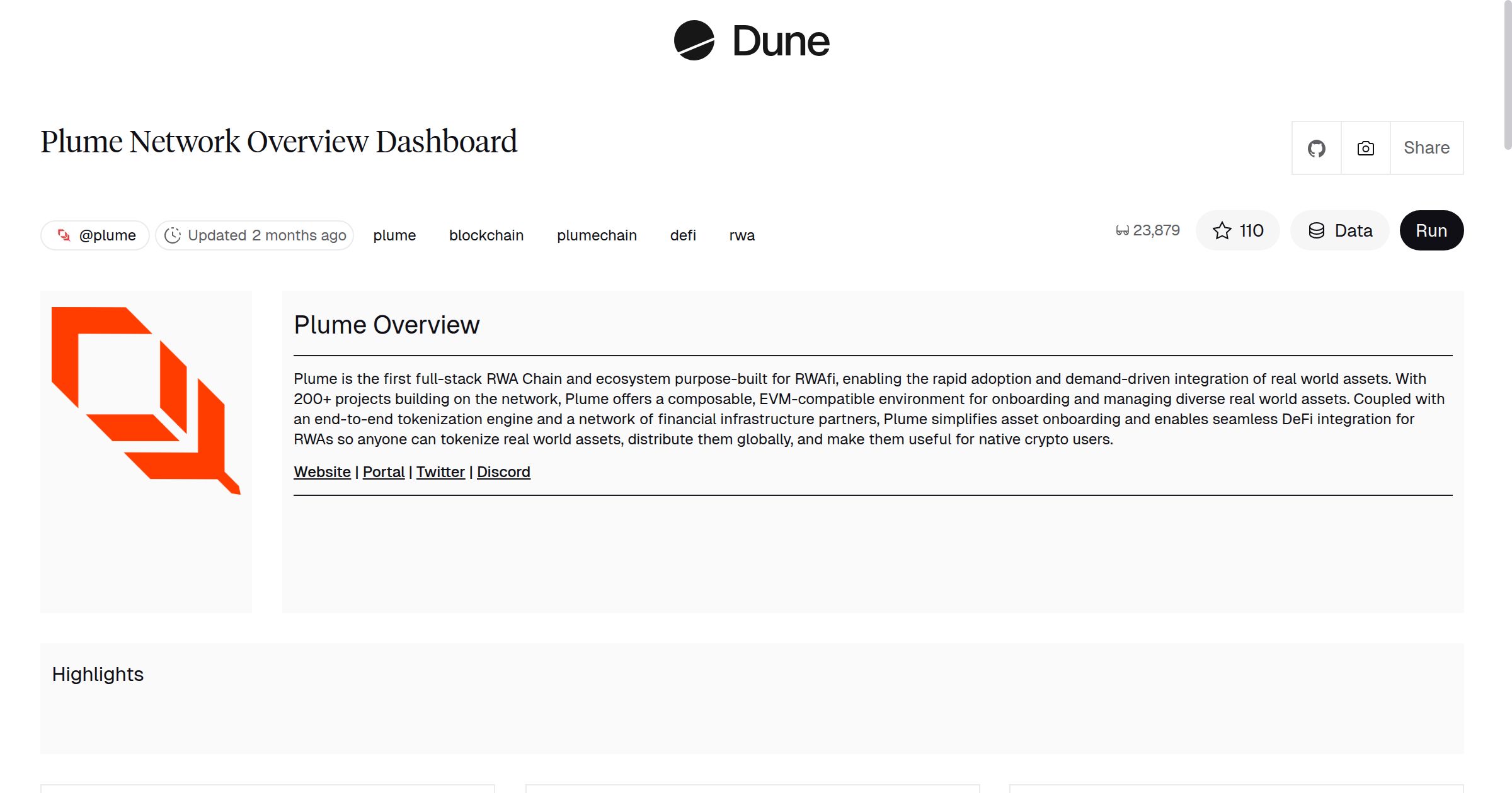 Plume Network Overview Dashboard | Dune