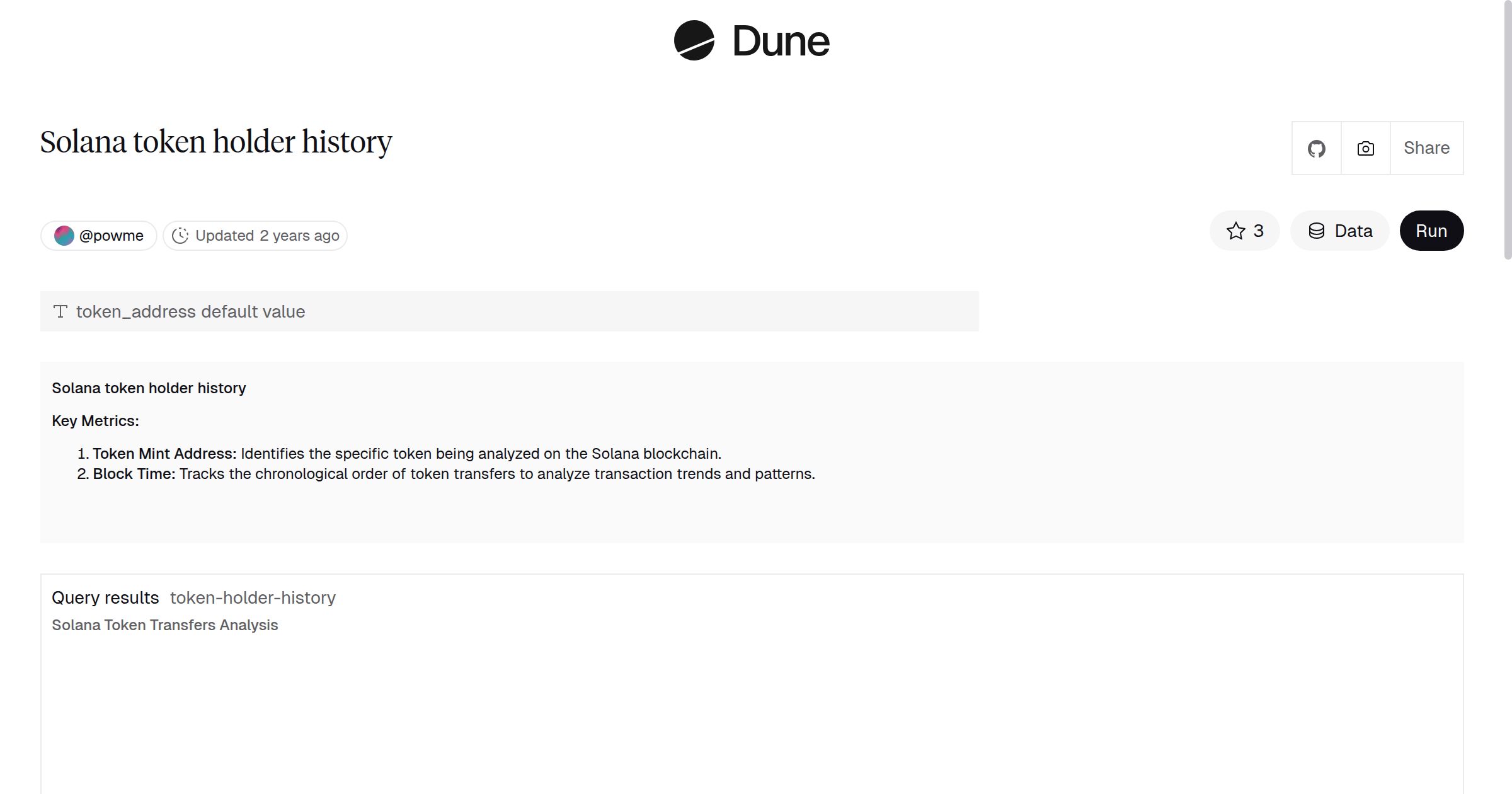 Solana token holder history | Dune