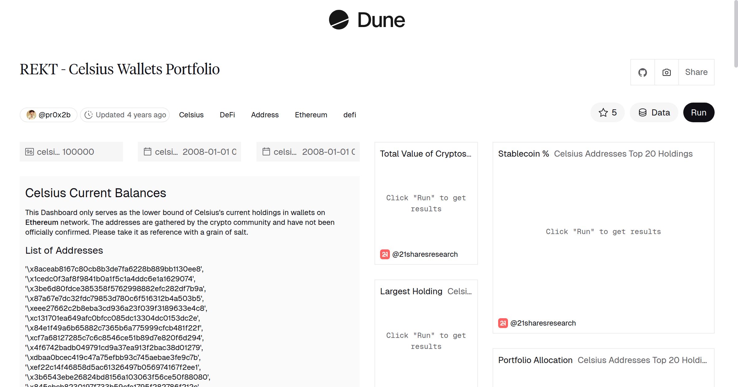 REKT - Celsius Wallets Portfolio