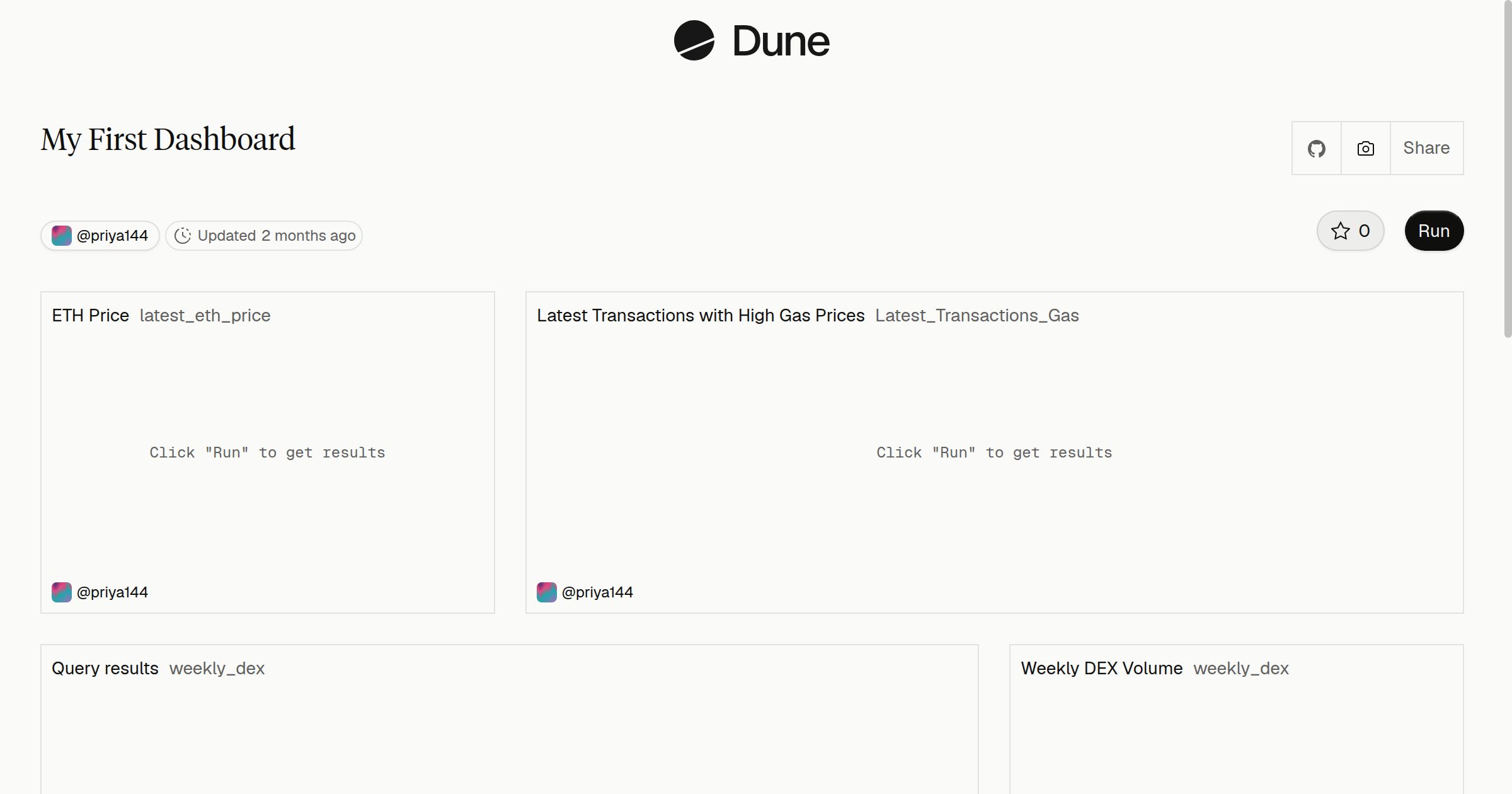 My First Dashboard | Dune