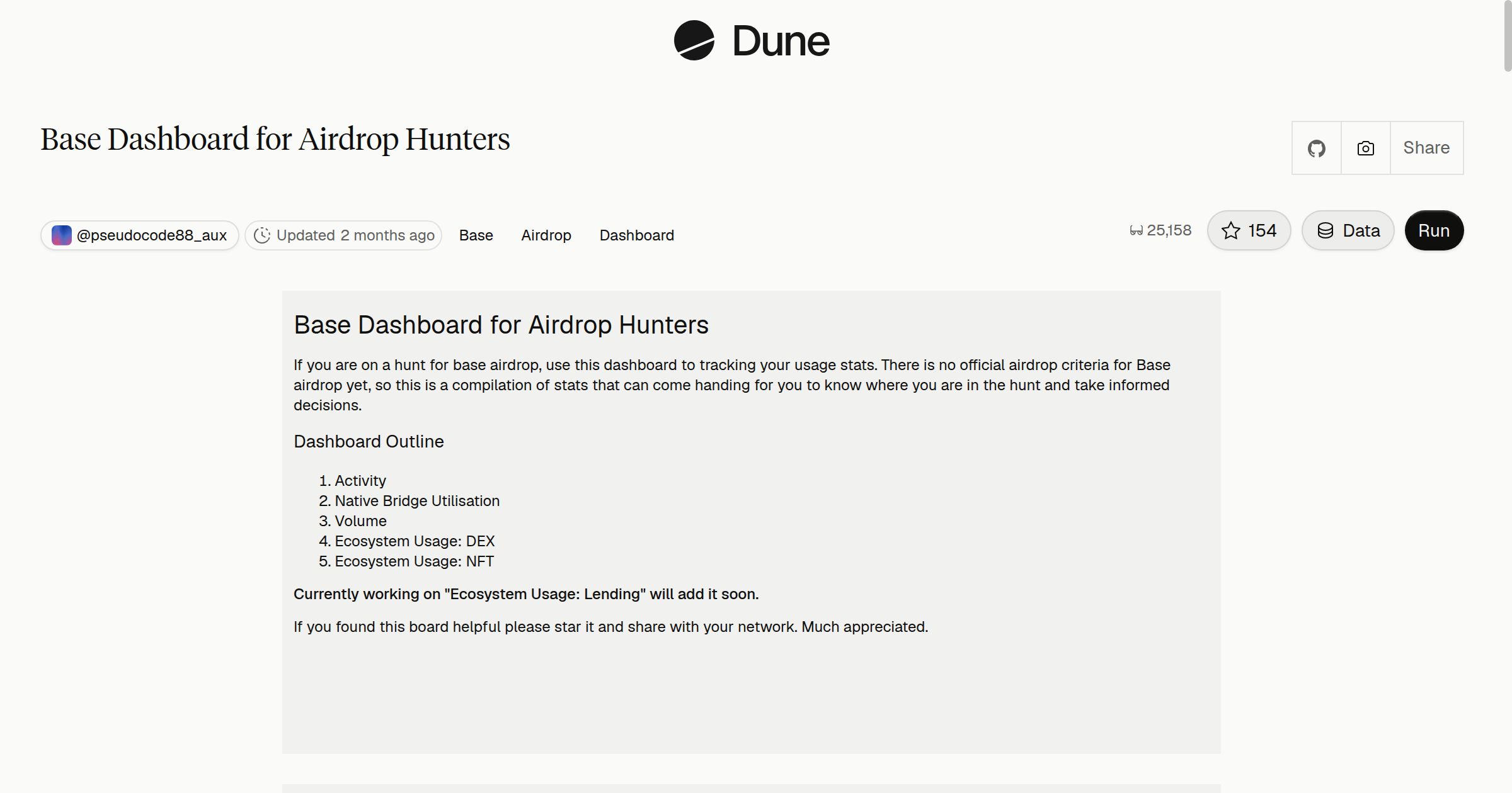 Base Dashboard for Airdrop Hunters | Dune