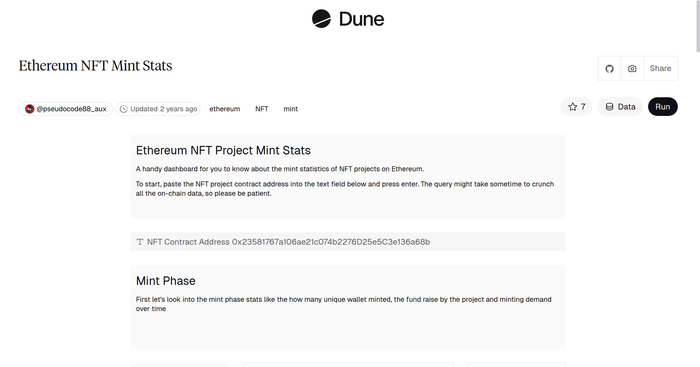 Ethereum NFT Mint Stats