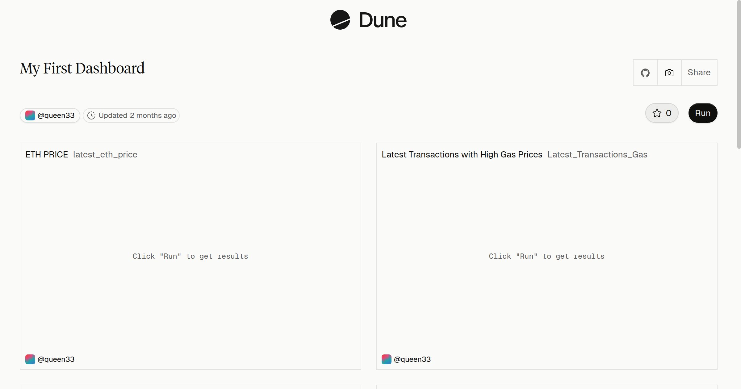 My First Dashboard | Dune