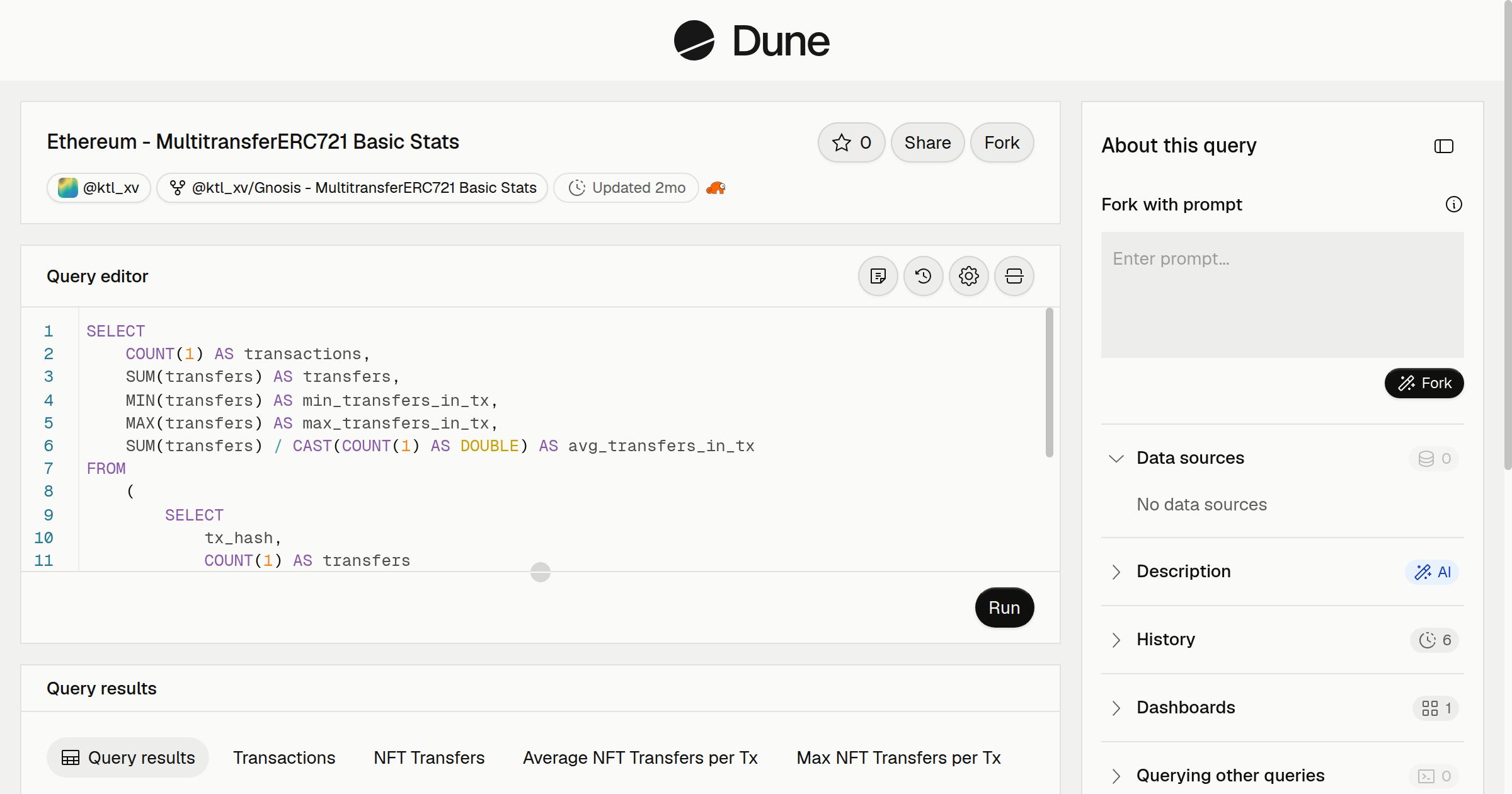Ethereum - MultitransferERC721 Basic Stats | Dune