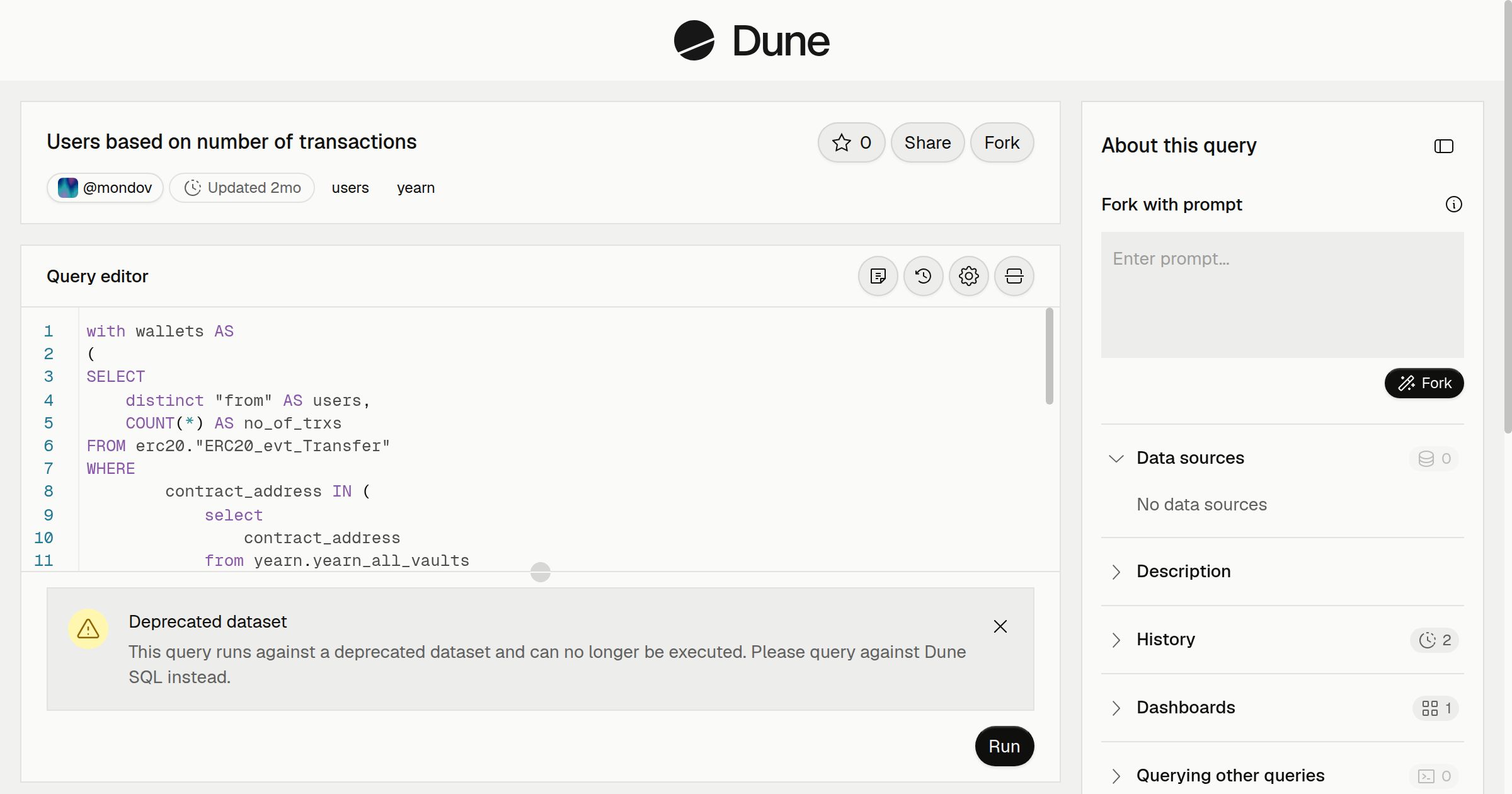 Users based on number of transactions | Dune