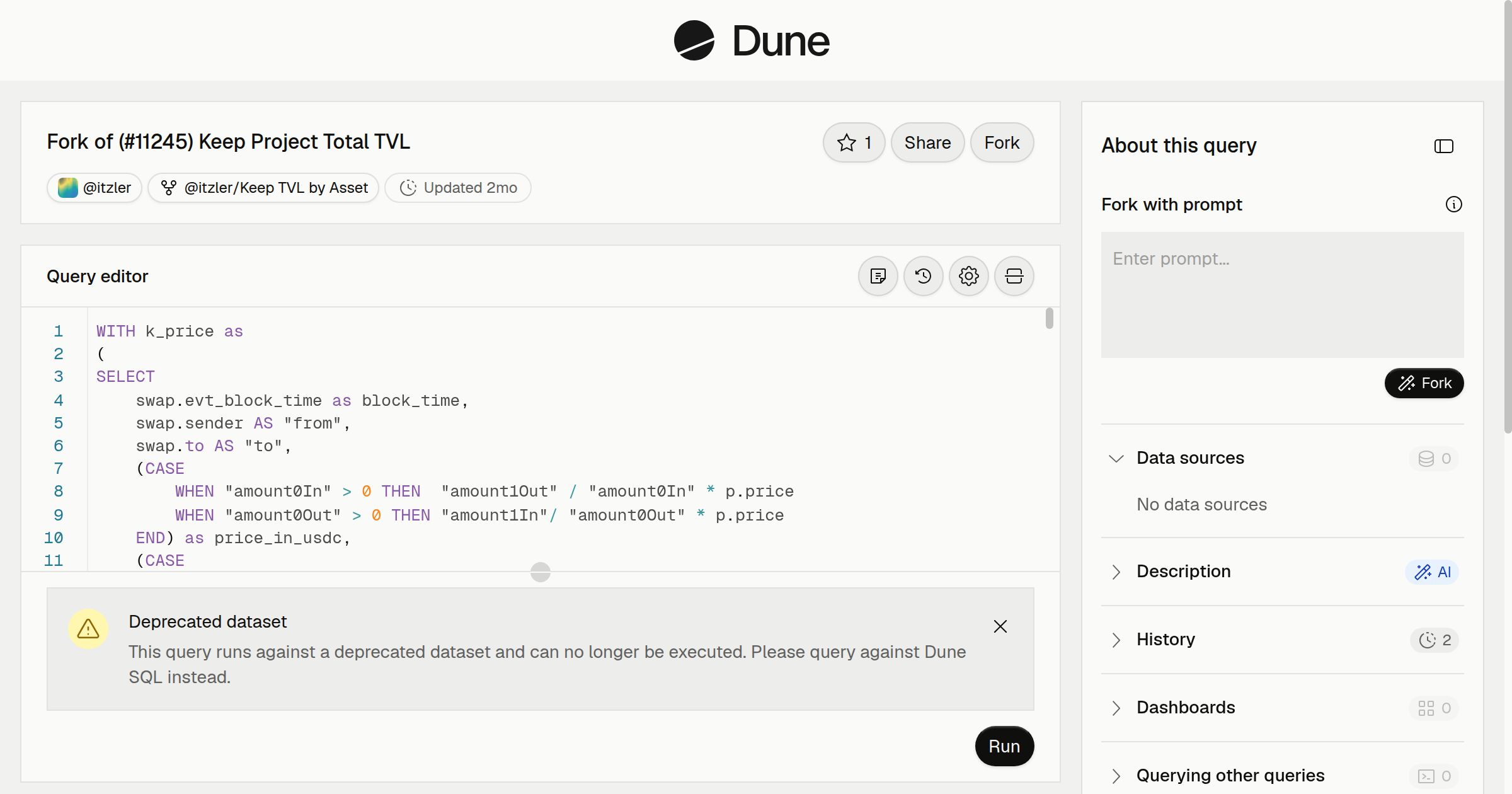 Fork of (#11245) Keep Project Total TVL | Dune