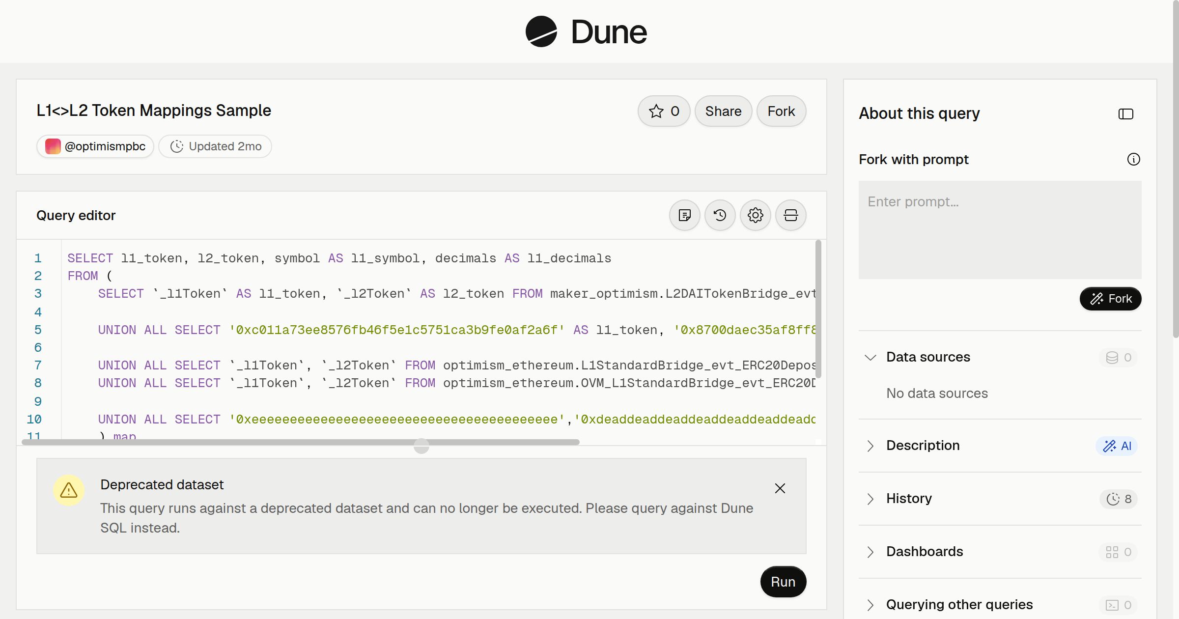 L1 L2 Token Mappings Sample | Dune