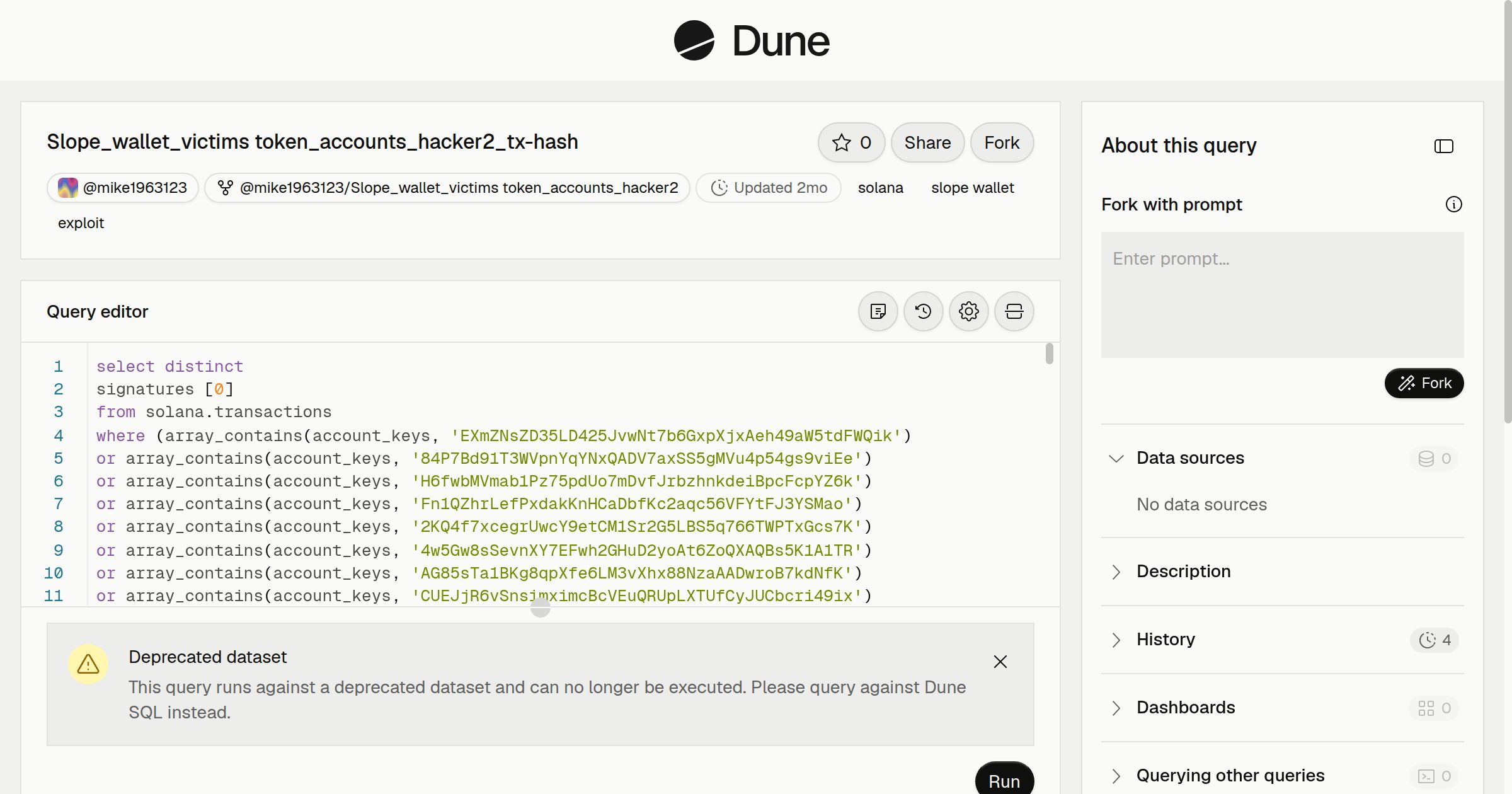 Slope_wallet_victims token_accounts_hacker2_tx-hash | Dune