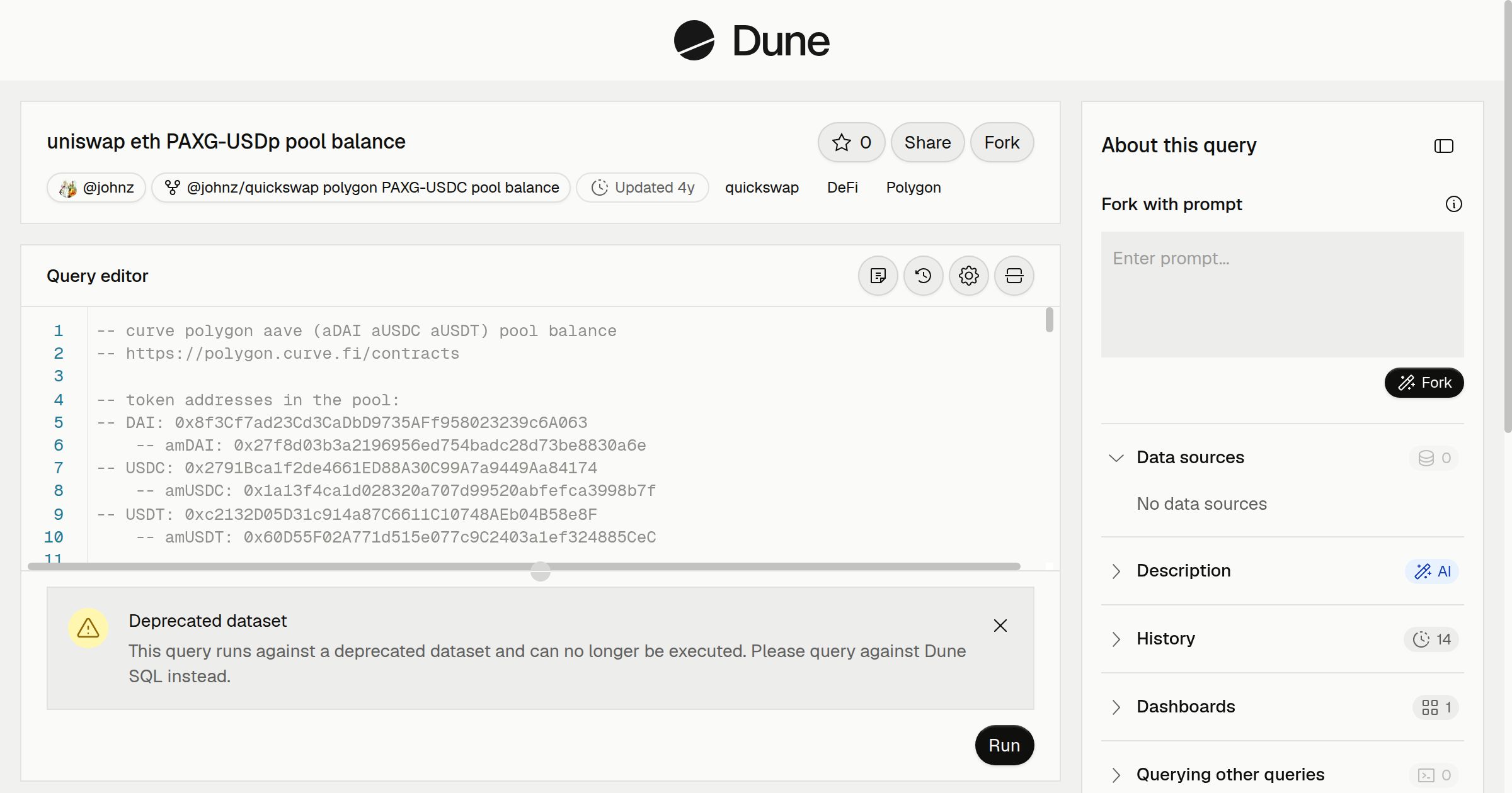uniswap eth PAXG-USDp pool balance | Dune