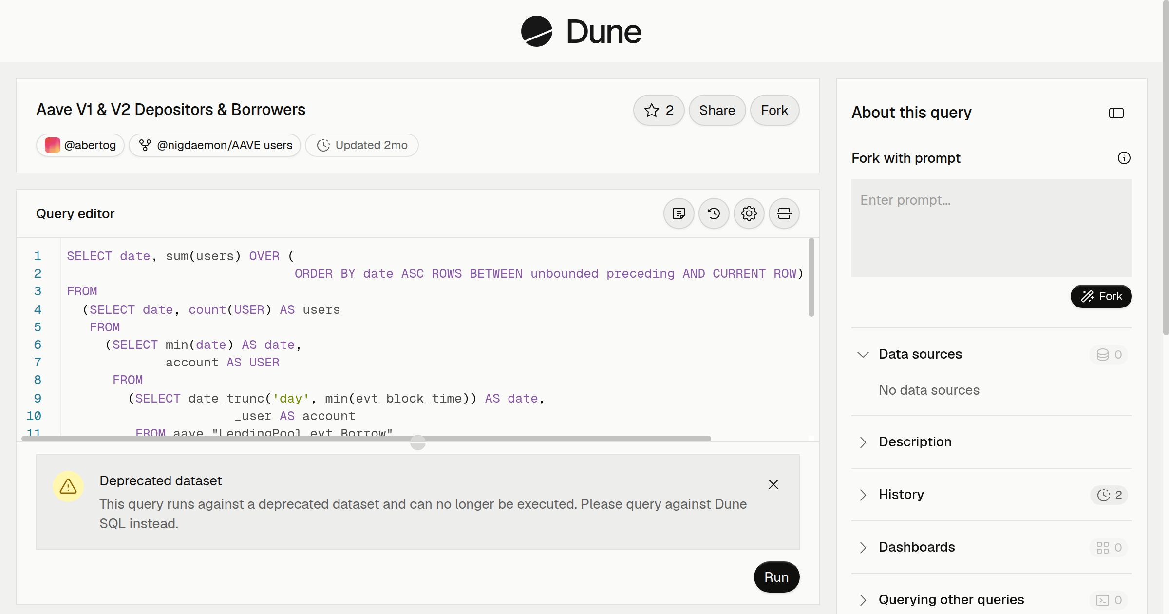Aave V1 & V2 Depositors & Borrowers | Dune