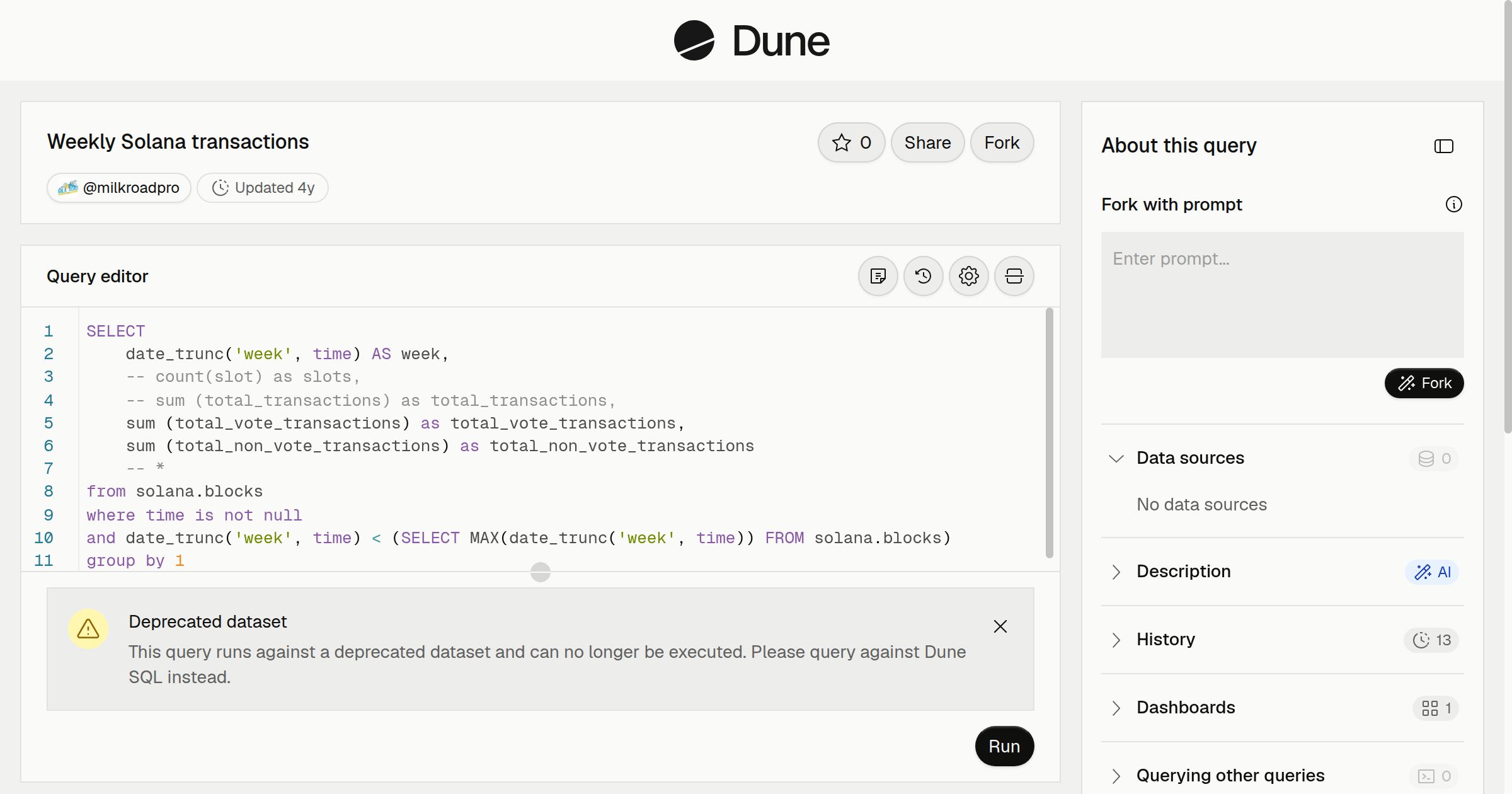 Weekly Solana transactions | Dune