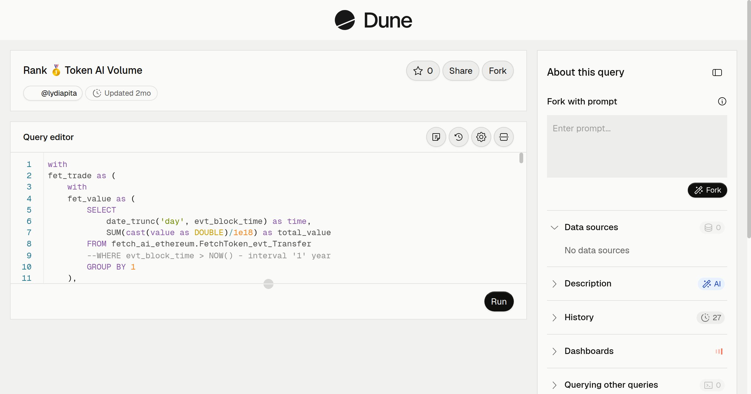 Rank 🥇 Token AI Volume | Dune