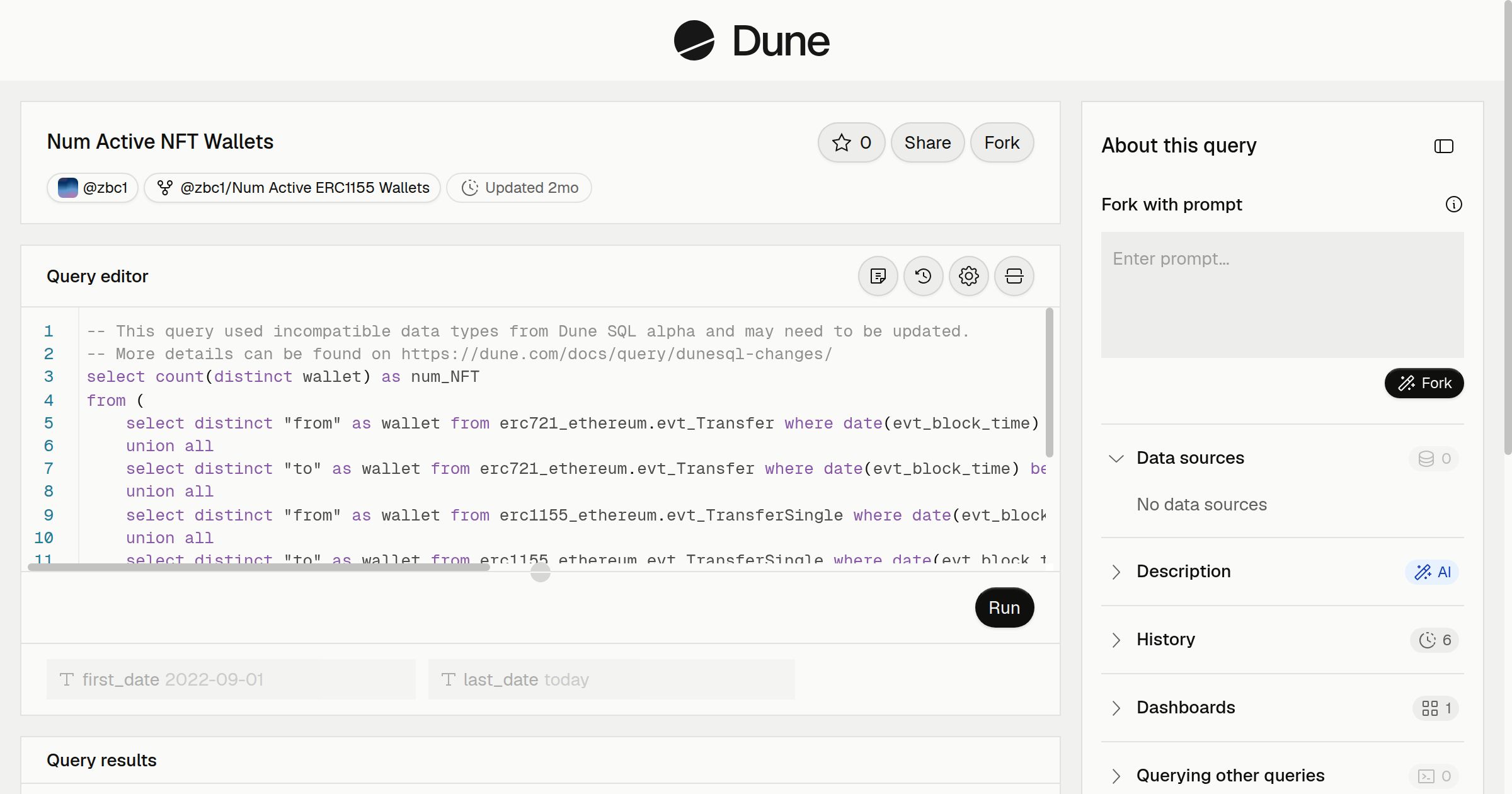 Num Active NFT Wallets | Dune