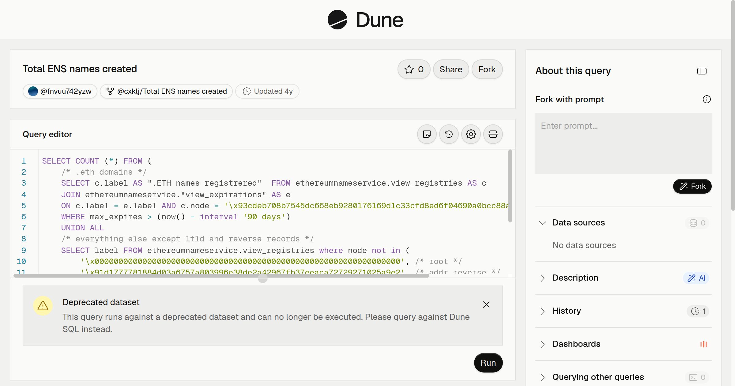 Total ENS names created | Dune