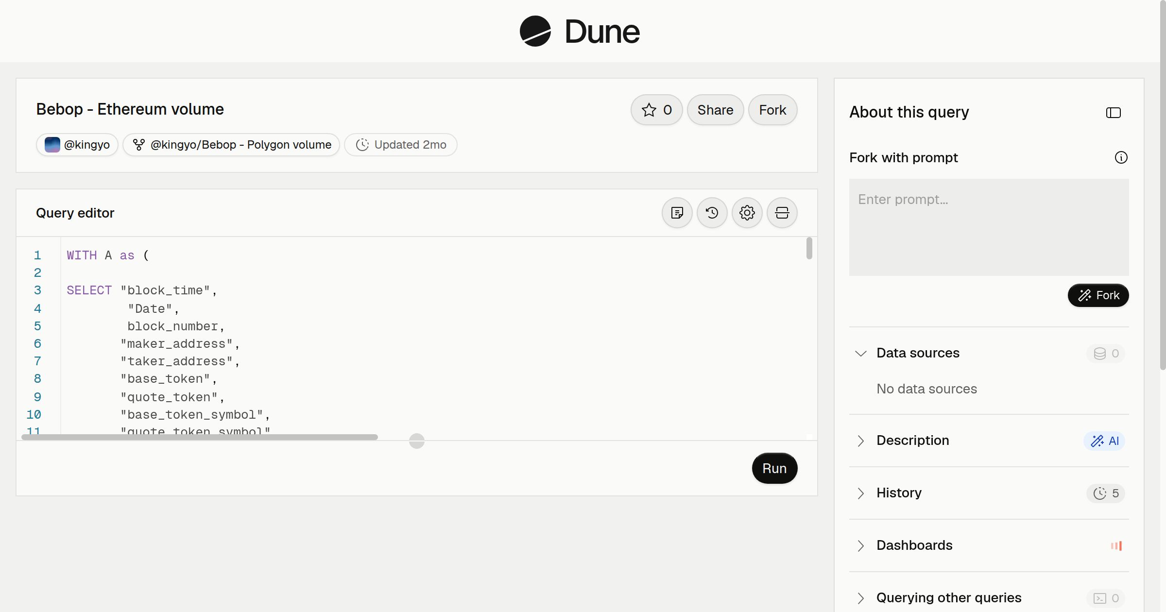 Bebop - Ethereum volume | Dune