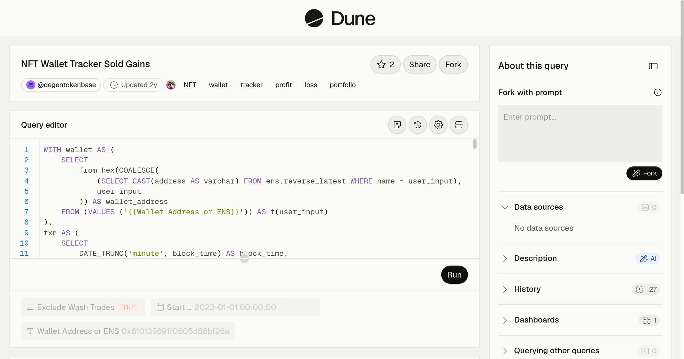 NFT Wallet Tracker Sold Gains | Dune
