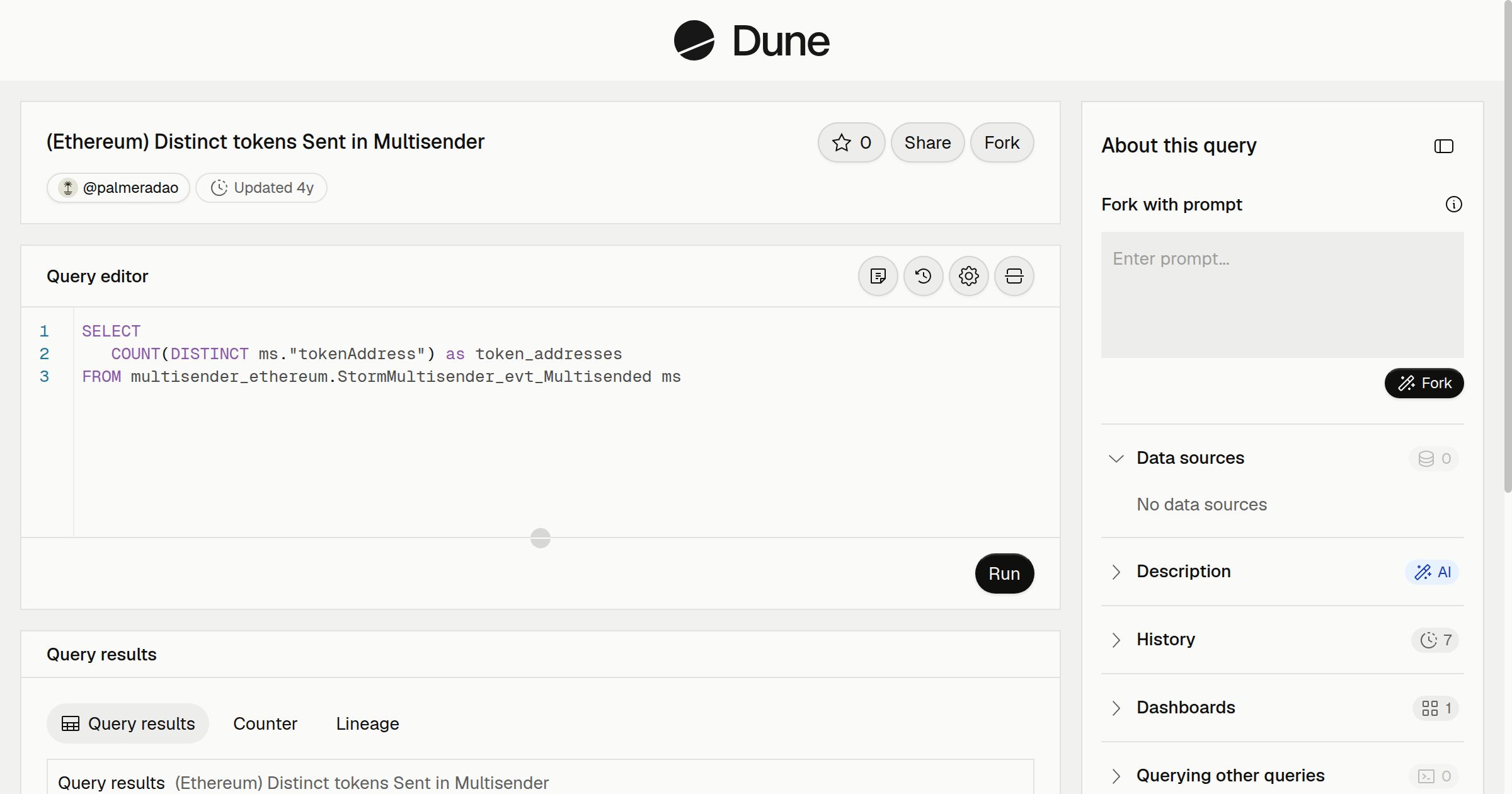 (Ethereum) Distinct tokens Sent in Multisender | Dune