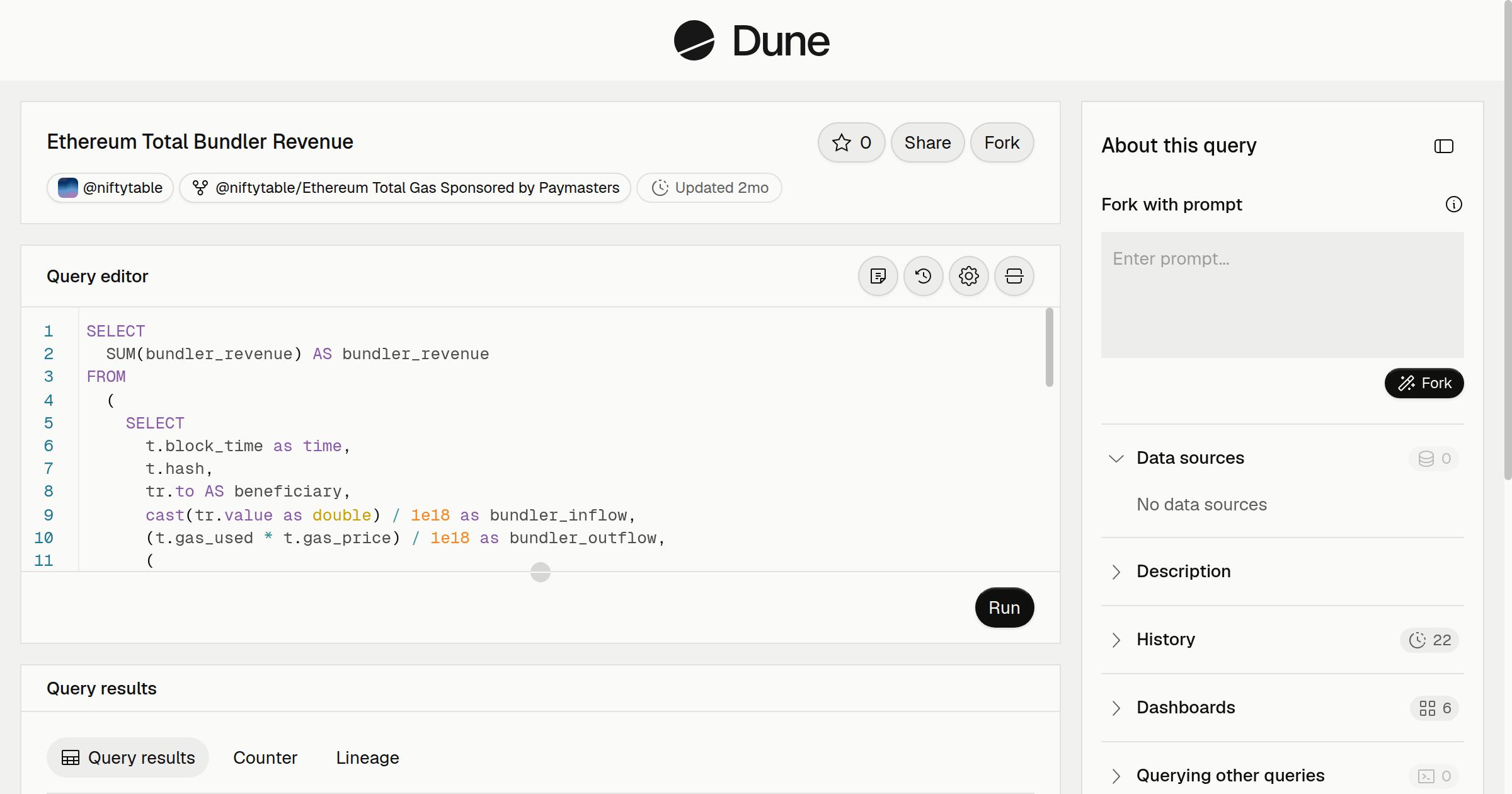 Ethereum Total Bundler Revenue | Dune